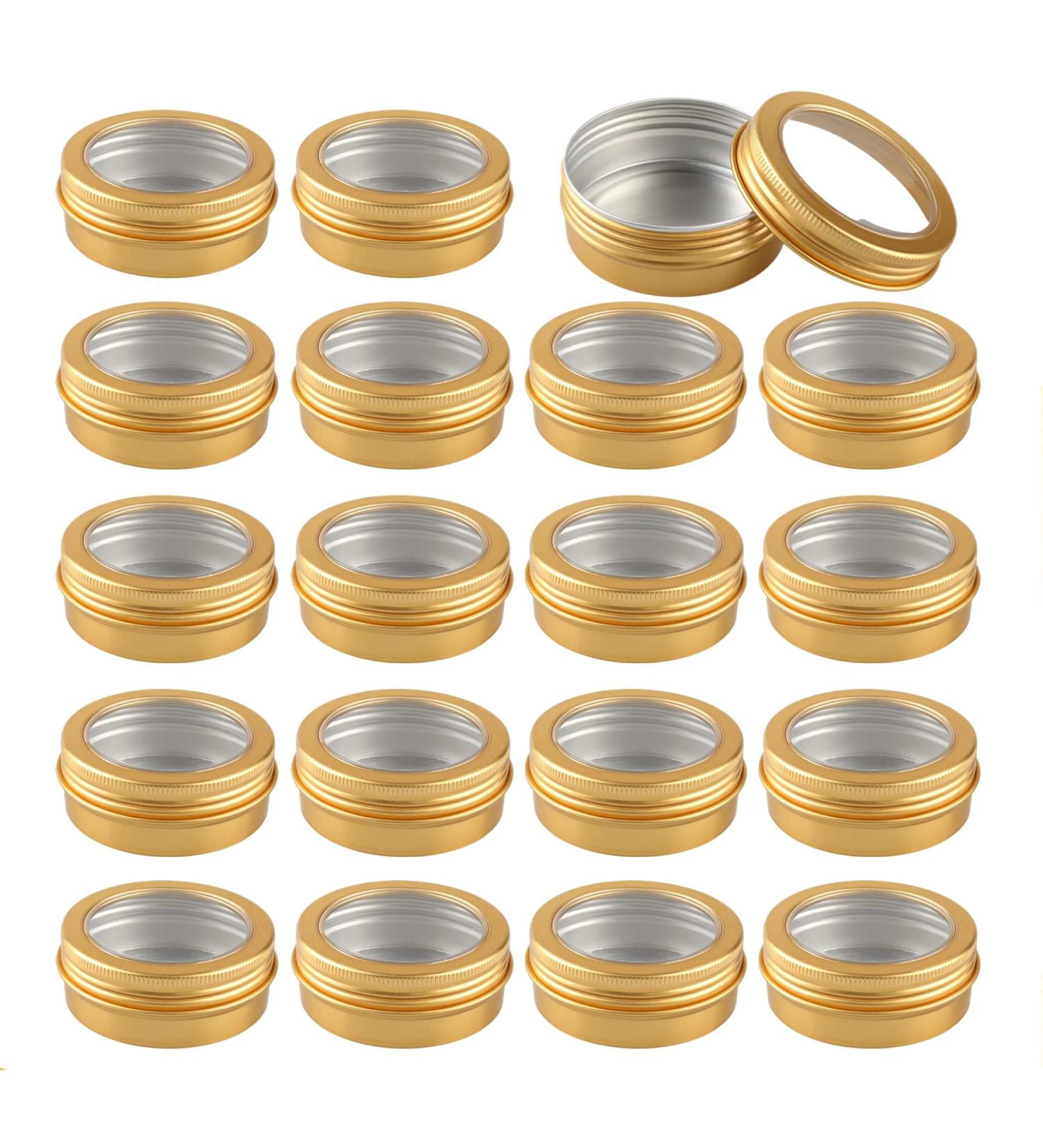 Zeoabsy 24 Pack 60ml Gold Aluminum Cans - Empty Round Cream Containers with Screw Cap & Viewing Window for DIY Ointments Candles Cosmetics & Shaving Soap - Buy Online on SooperMarket.com
