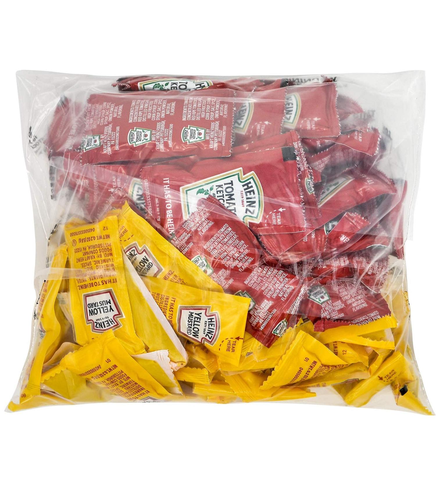 Heinz Condiment Packets Ketchup and Mustard (100 Total 50 Each Flavor) Mustard,Ketchup 100 Piece Assortment