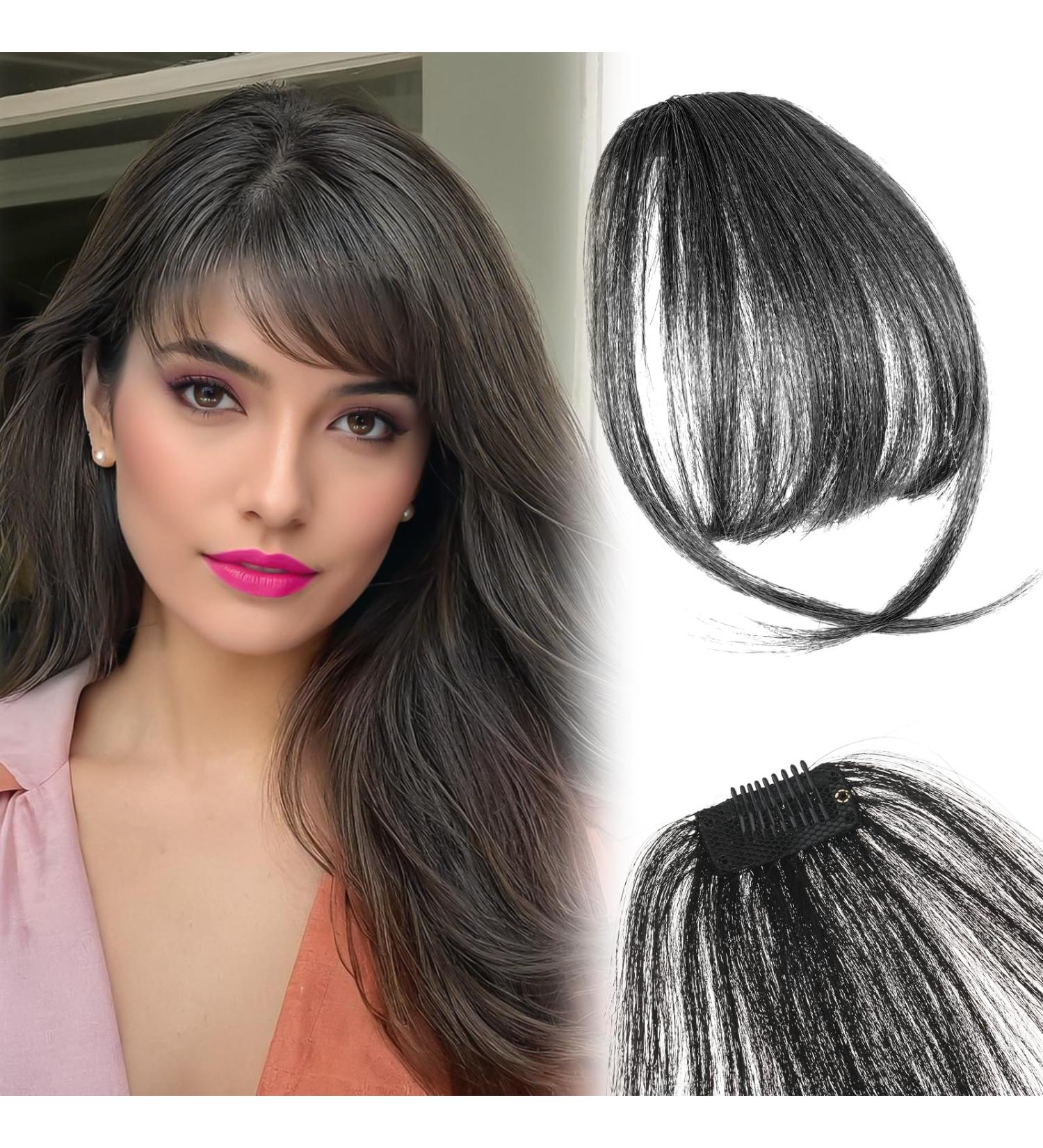 Real Hair Clip-In Fringe 100% Real Hair Clip in Bangs with Temples Remy Real Hair Fringe Bangs One Piece Human Hair Clip in Pony Fringe Extensions Natural Bangs for Women (Brown Black) - Buy Online on SooperMarket.com