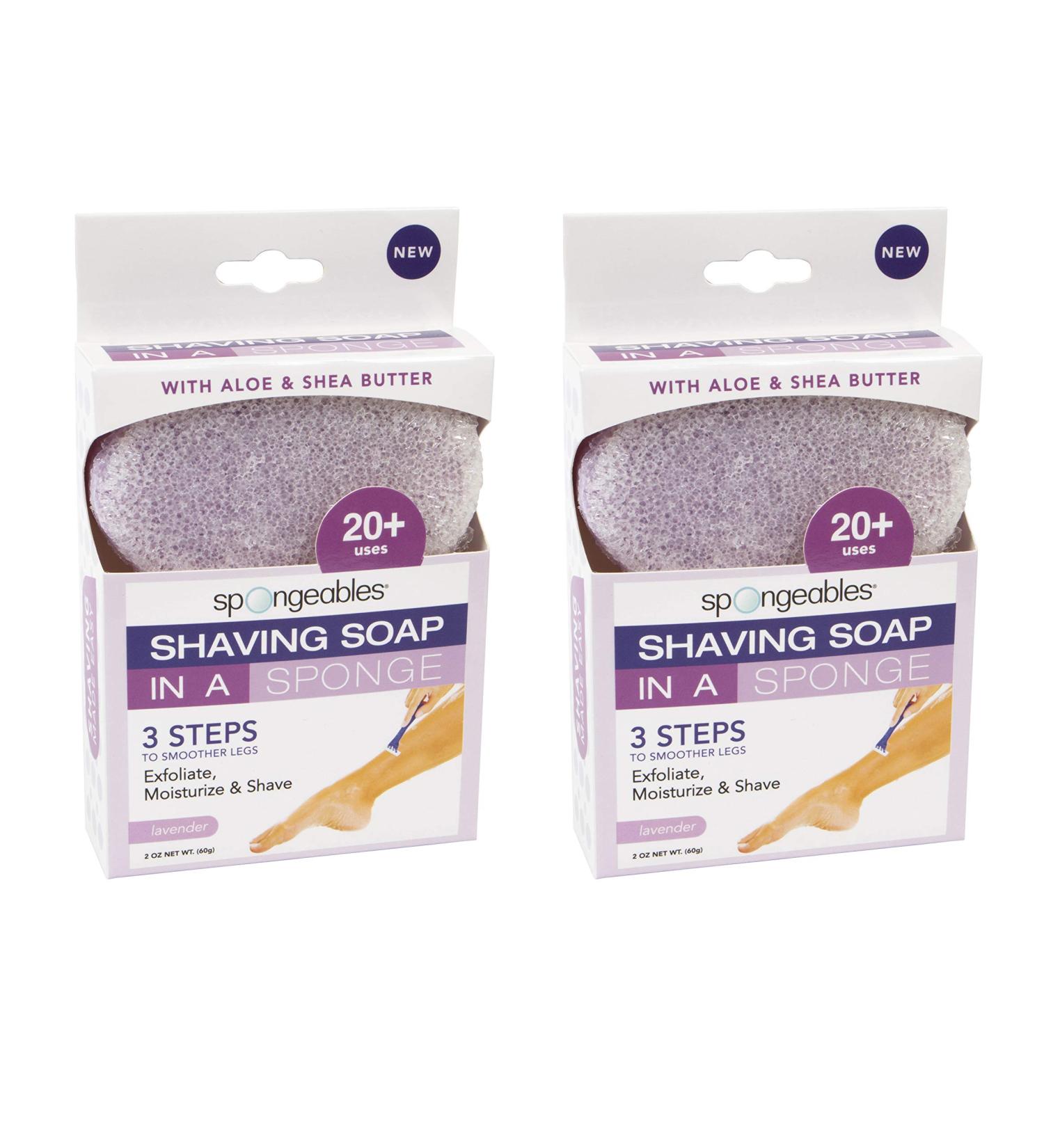 Spongeables Lavender Shaving Soap in a Sponge - Exfoliating Pre-Shave Sponge, Paraben and Cruelty-Free - Pack of 2 - Buy Online on SooperMarket.com
