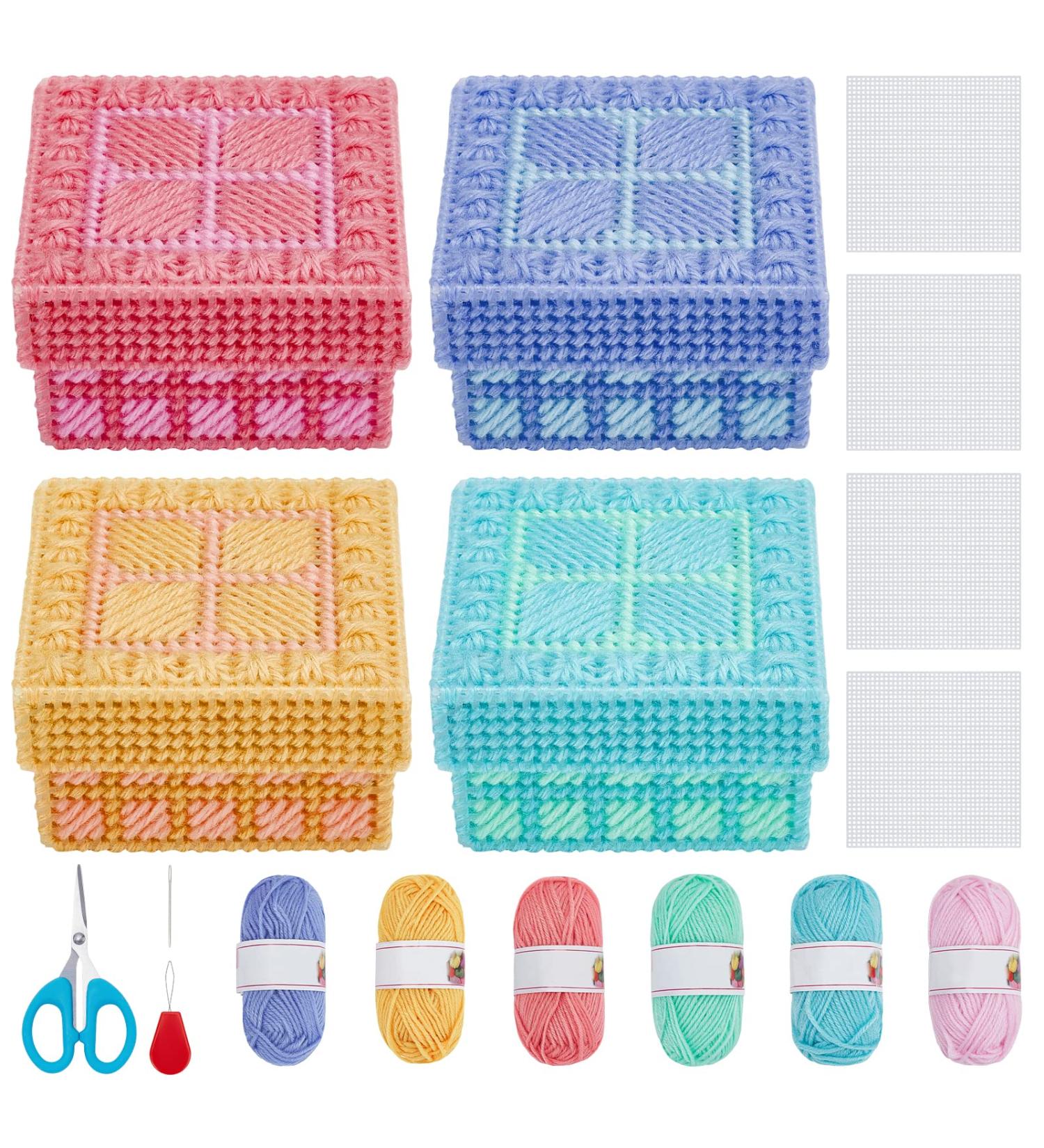 FREEBLOSS 4 Set Plastic Canvas Kit for Beginners - Mesh Sheets, Yarn for Embroidery, Knitting Projects - Buy Online on SooperMarket.com