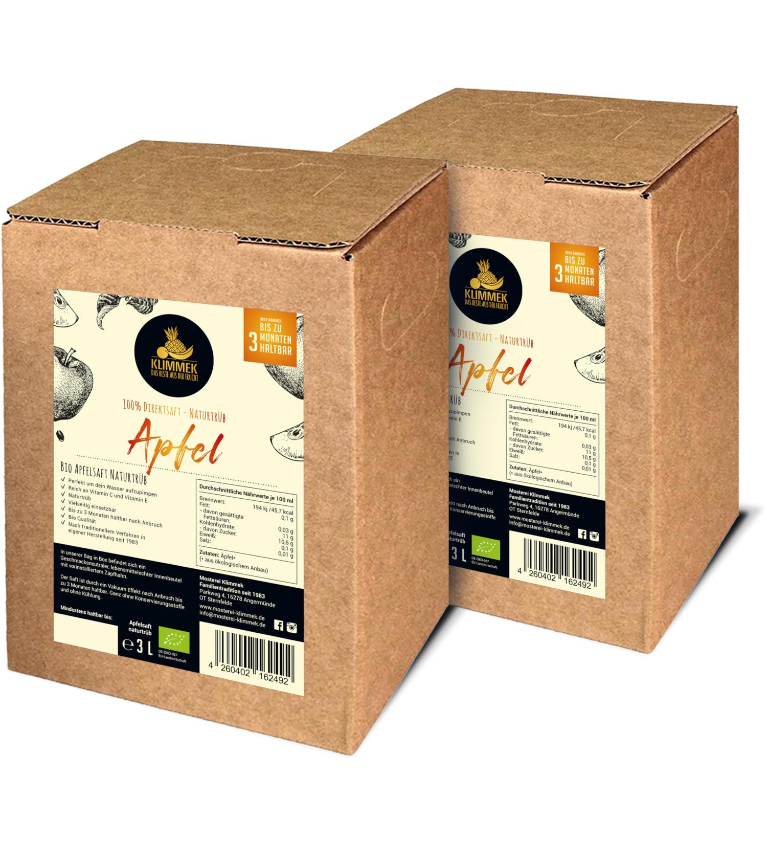 Buy Klimmek Premium Organic Apple Juice - Naturally Cloudy 100% Fruit Juice | 2x3L - No Additives - International Shipping - Buy Online on SooperMarket.com