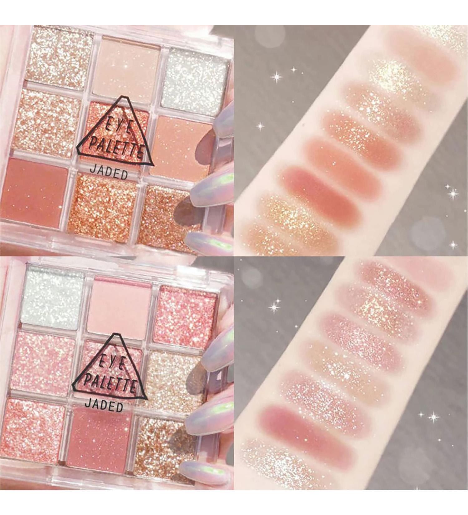 Lovelycat 9 Colors Glitter Eyeshadow Makeup Palette Matte High Pigmented Colorful Creamy Texture Eye Shadow Powder Natural Waterproof Long Lasting Eyeshadow Powder Cosmetics (pink+orange) - Buy Online on SooperMarket.com