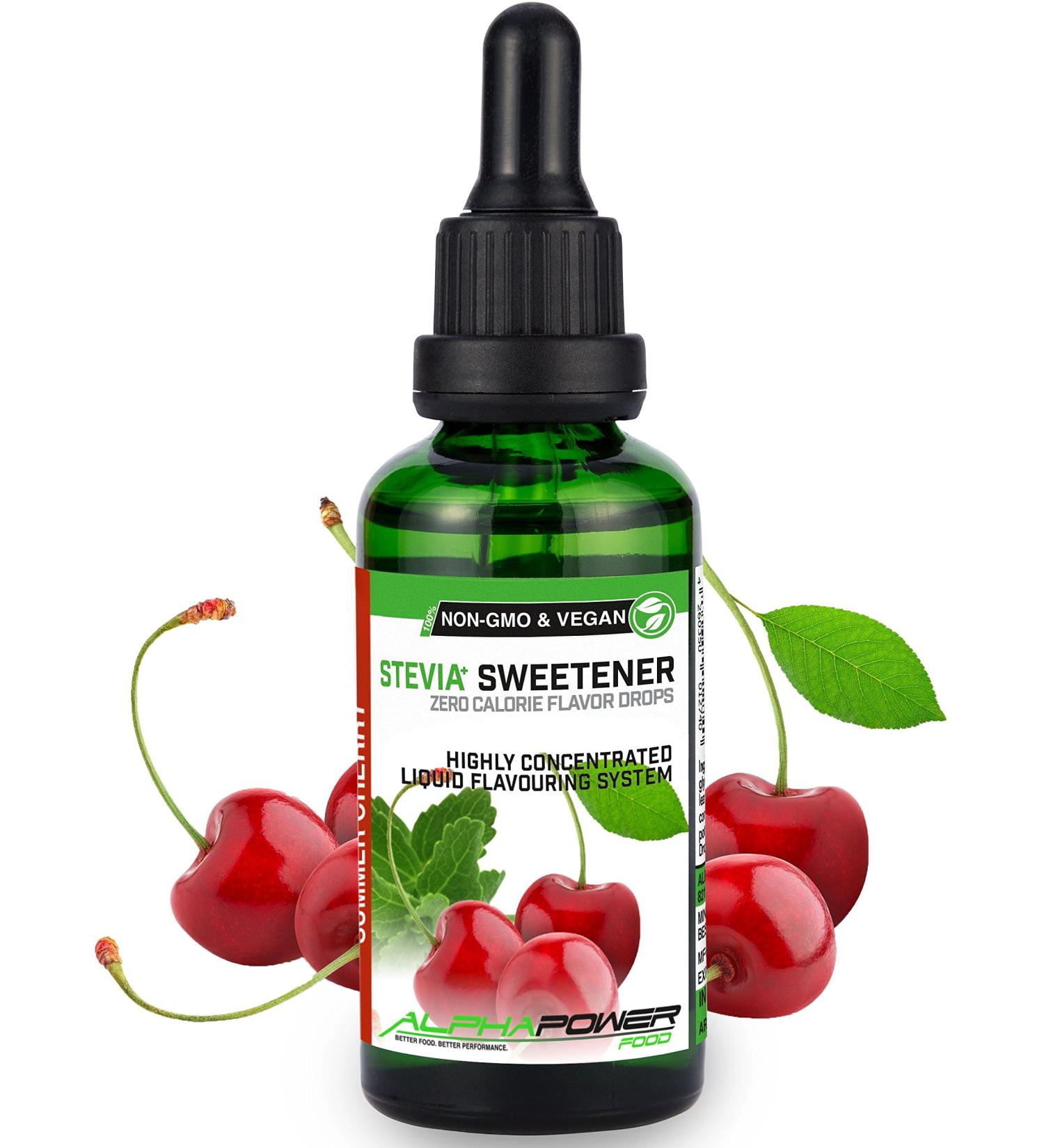 Alphapower Food Cherry Flavor Drops | 100% Natural Stevia Sugar-Free Liquid Aroma | Enhance Water Muesli Desserts & Smoothies - 50ml - Buy Online on SooperMarket.com