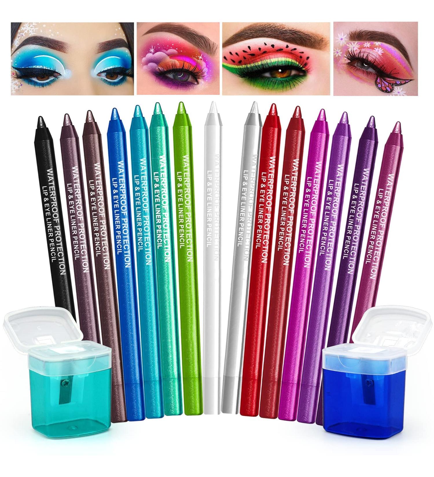 15 Color Waterproof Eyeliner Pencil Set with Sharpener - Glitter Eyeliner Kit for Long Lasting Eye Makeup - Perfect Gift for Women and Girls - Buy Online on SooperMarket.com