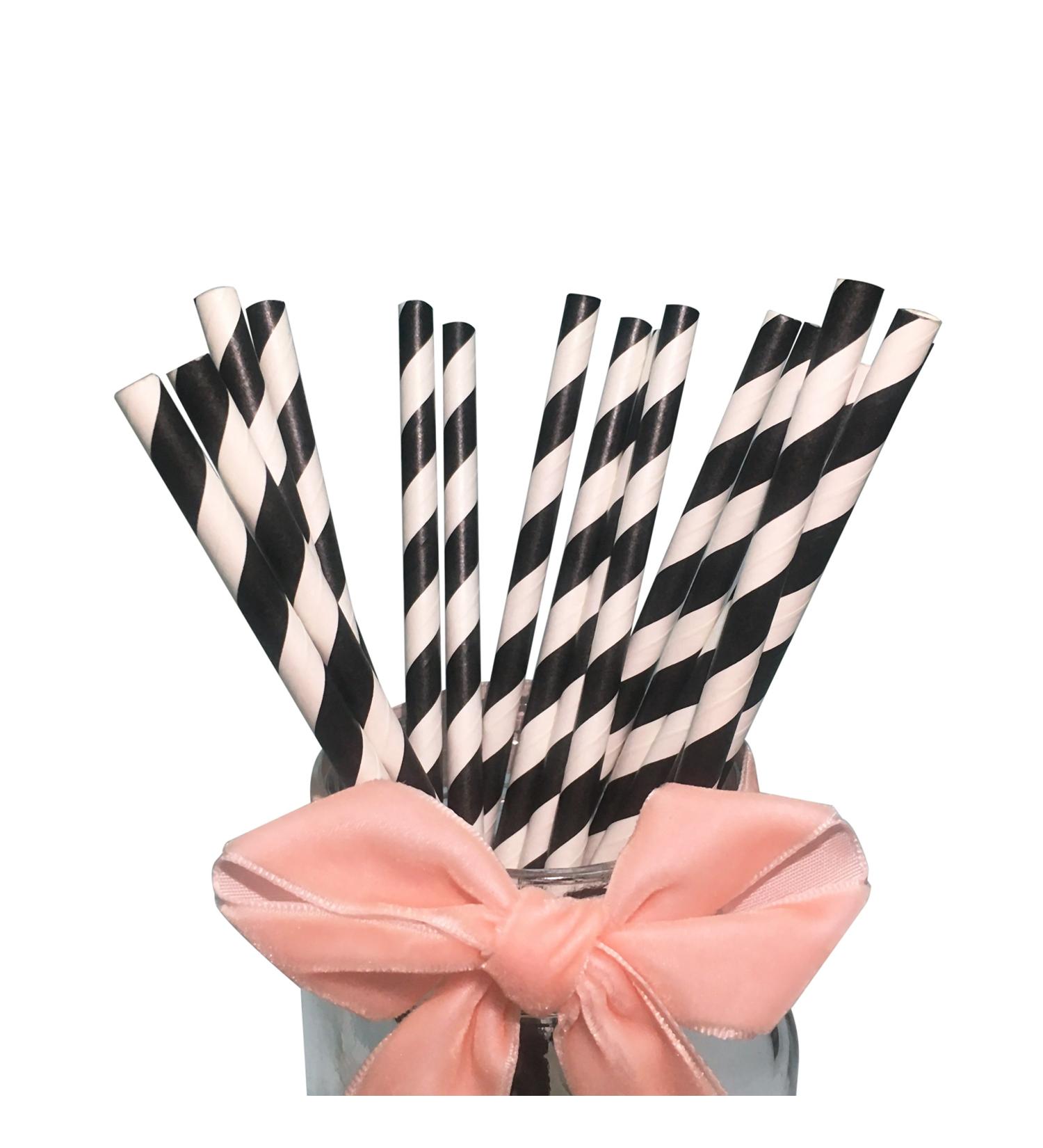 Black White Paper Straws Pack of 100 Black Stripe Cocktail Drinking Straws Biodegradable Disposable 6*197mm - Buy Online on SooperMarket.com