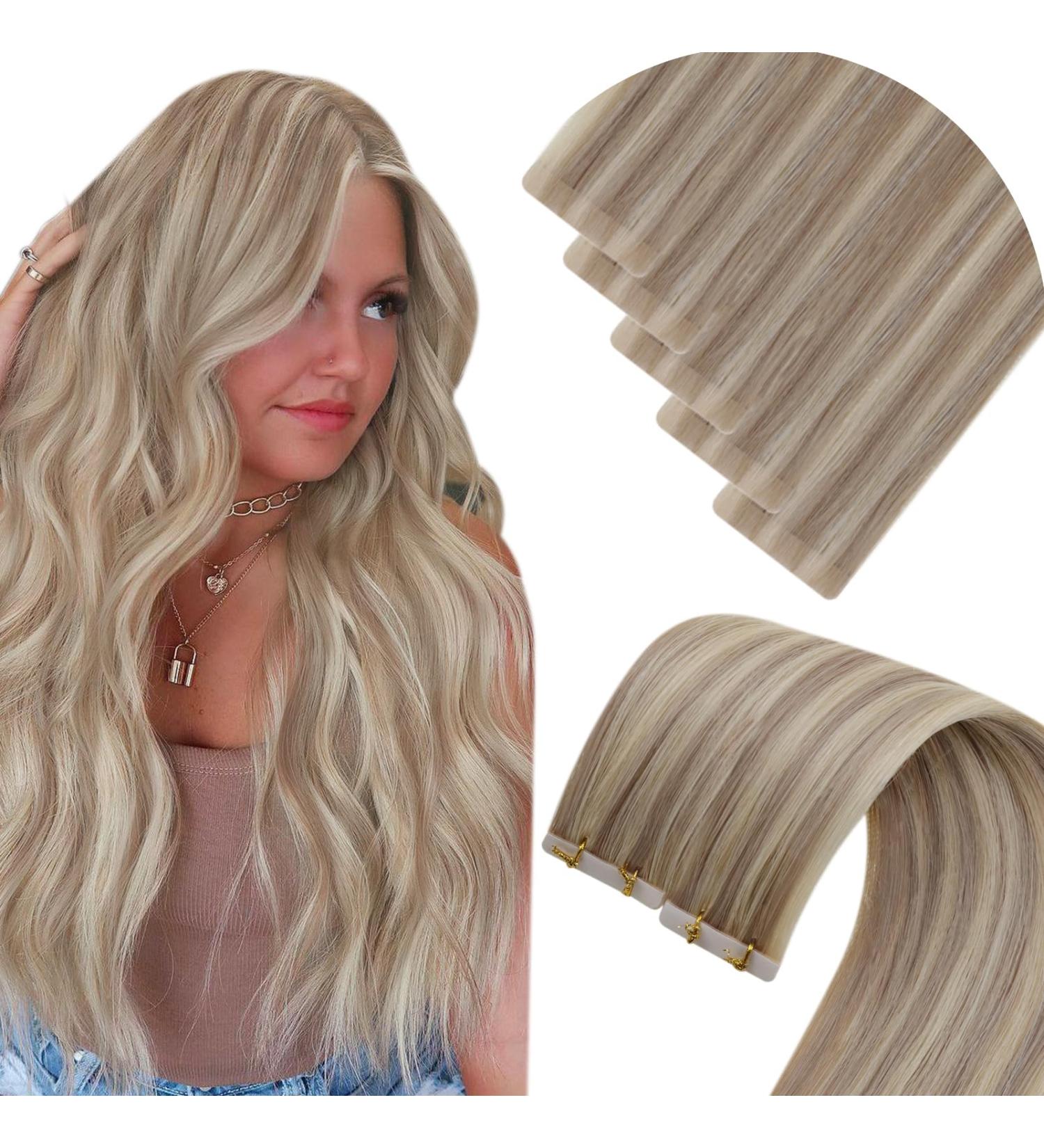 LAAVOO TAPE Extensions | Real Hair Virgin Blonde & Ash Blonde Highlights | Seamless 55cm | Premium Quality 5PCs #P18/613 - Buy Online on SooperMarket.com