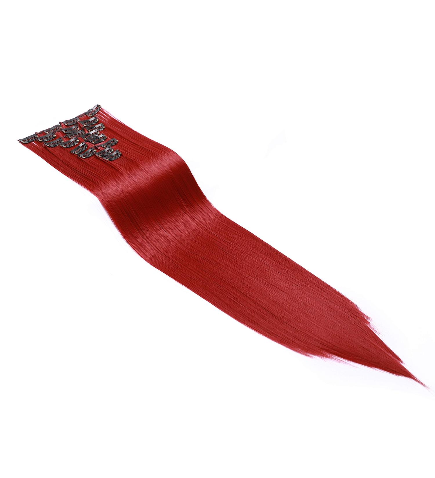 Dark Red Clip in Hair Extensions - 26 Inch Straight 100% Synthetic Hair - 8pcs Long Hair Pieces for Full Head - #Dark Red - Buy Online on SooperMarket.com