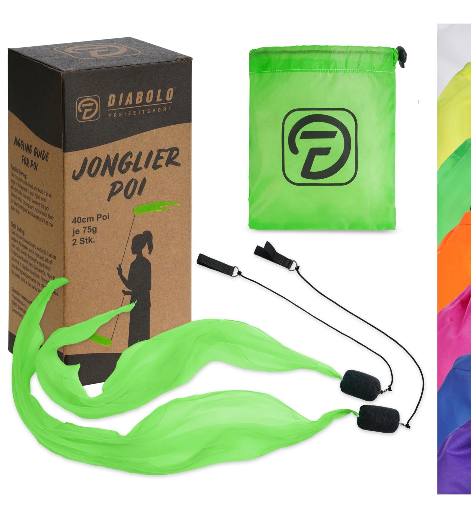 Diabolo UV Glow Poi - Green Angel Wings | Soft Spiral Poi for Beginners & Professionals | 60cm International Shipping - Buy Online on SooperMarket.com
