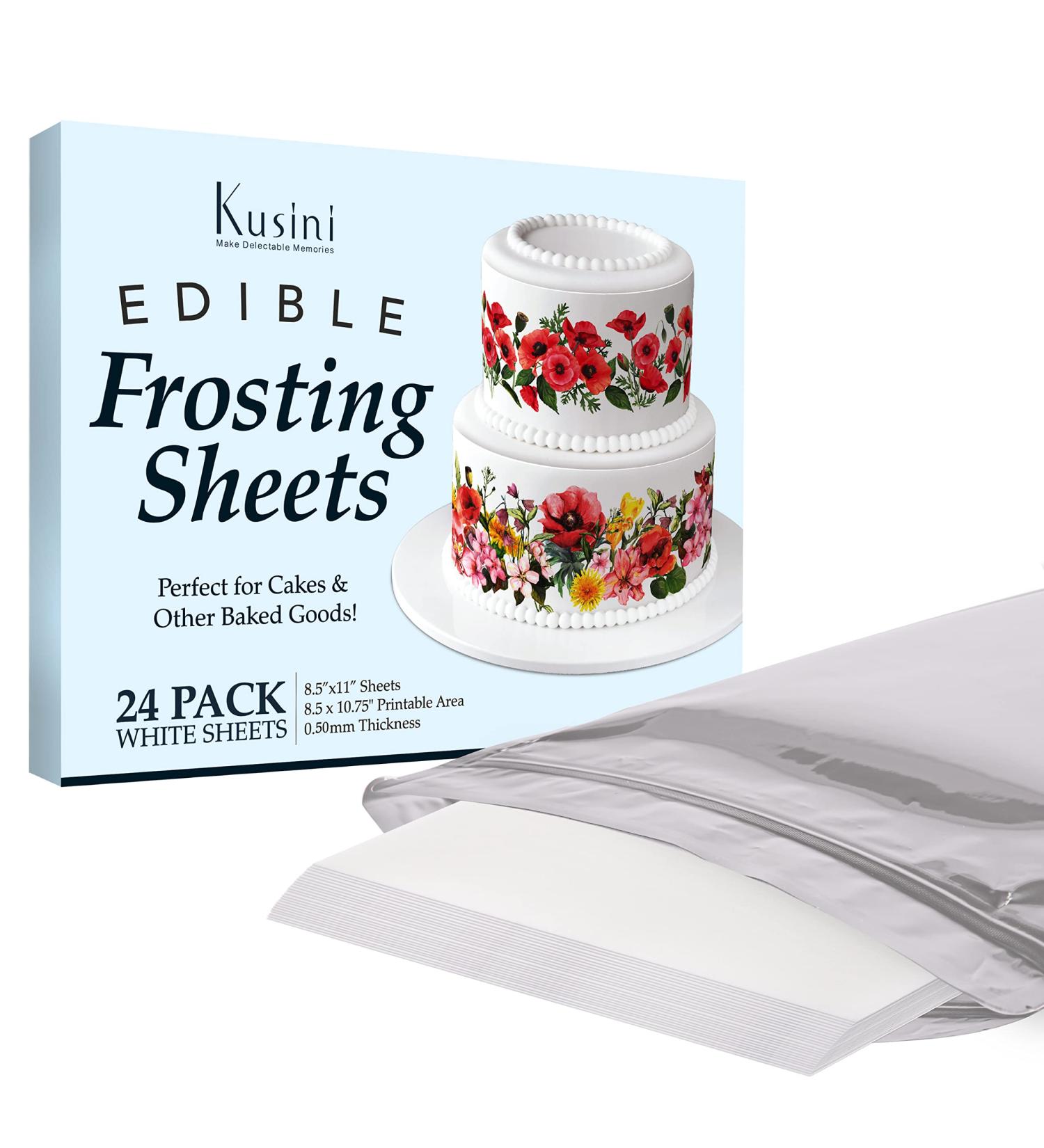 Kusini Edible Paper  24 Frosting Sheets in Resealable Packaging  Kosher Certified And Vegan-Friendly  8.5 x 11 White Icing Sheets for Cakes Printable - Buy Online on SooperMarket.com