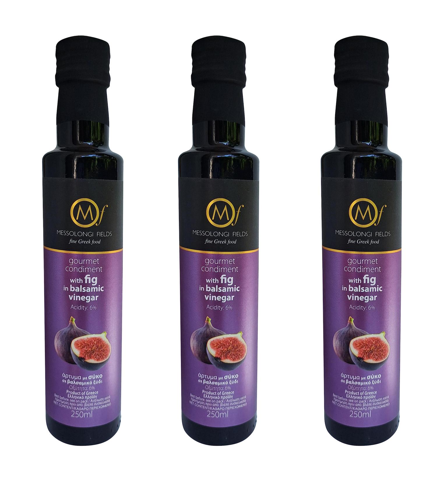 Messolongi Fields | Greek Gourmet Balsamic Vinegar Dressing with Fig |No Preservatives No additives. | 3 x 250ml - Buy Online on SooperMarket.com