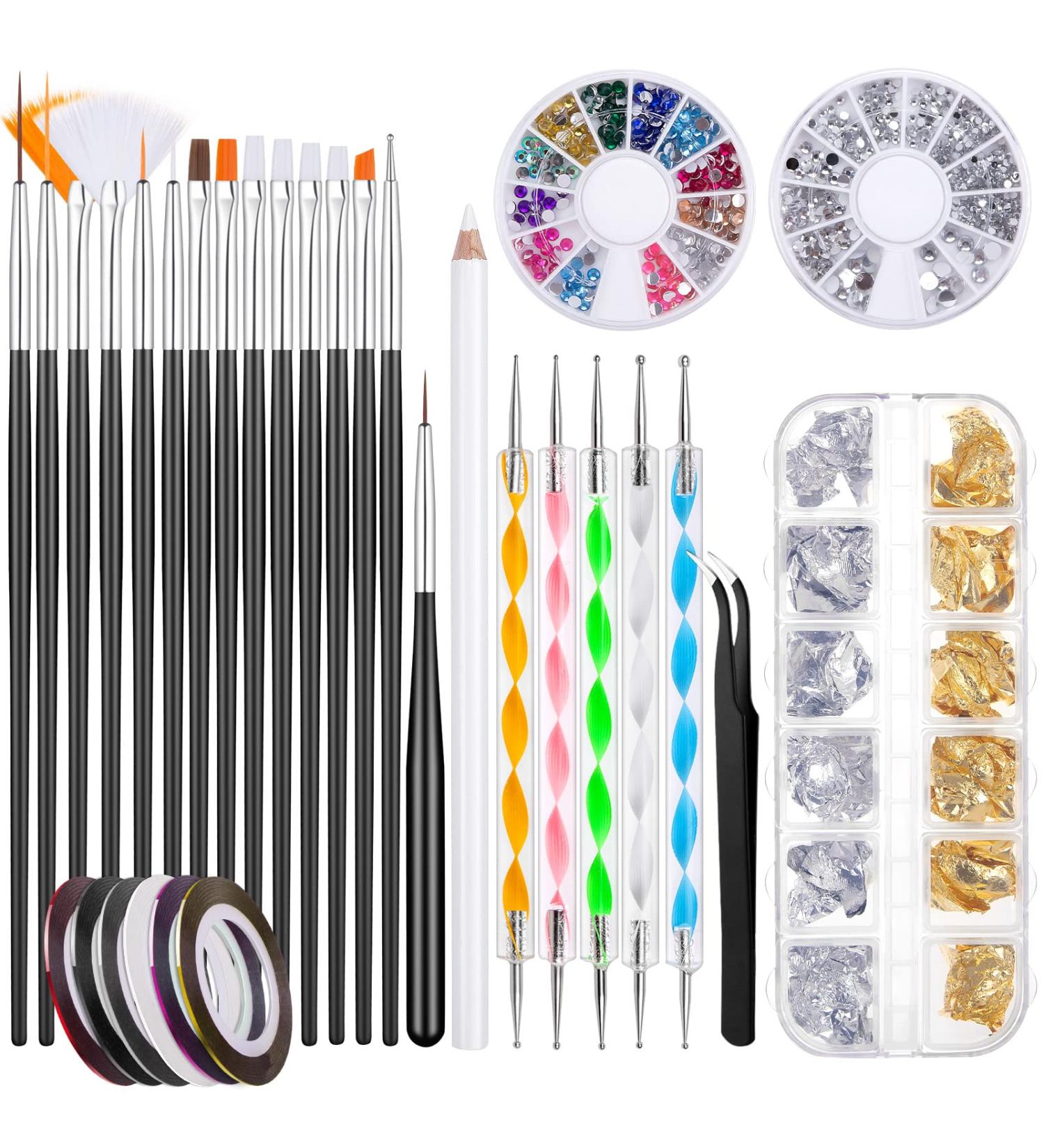 40-Piece Nail Art Decoration Set | Brushes Foil Stickers & More | Perfect for Manicure Enthusiasts | International Shipping Available - Buy Online on SooperMarket.com
