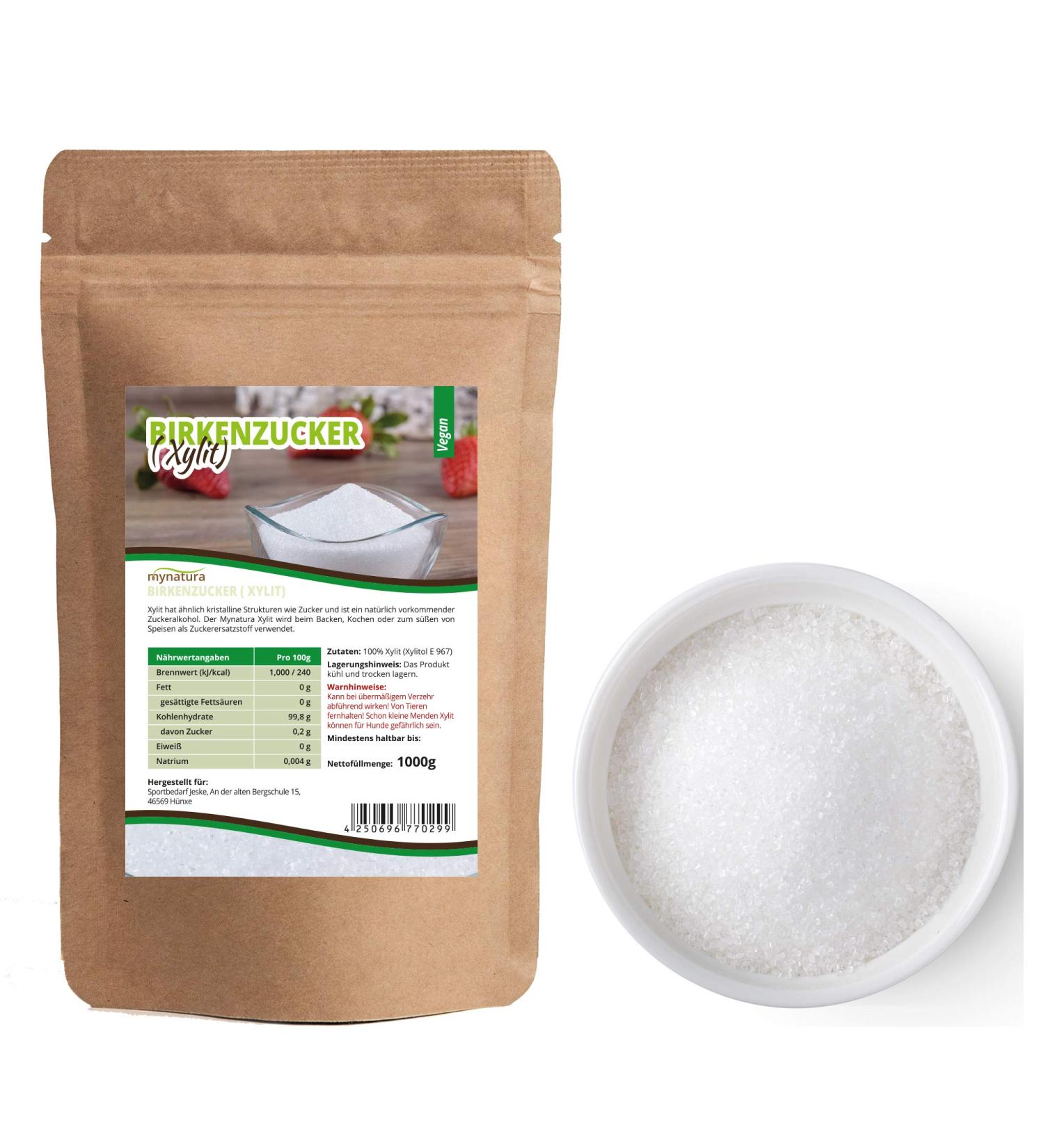 Mynatura Birch Sugar Xylitol 1000g | Gluten-Free Vegan Sugar Substitute from Finland | No Stevia or Aspartame - Buy Online on SooperMarket.com