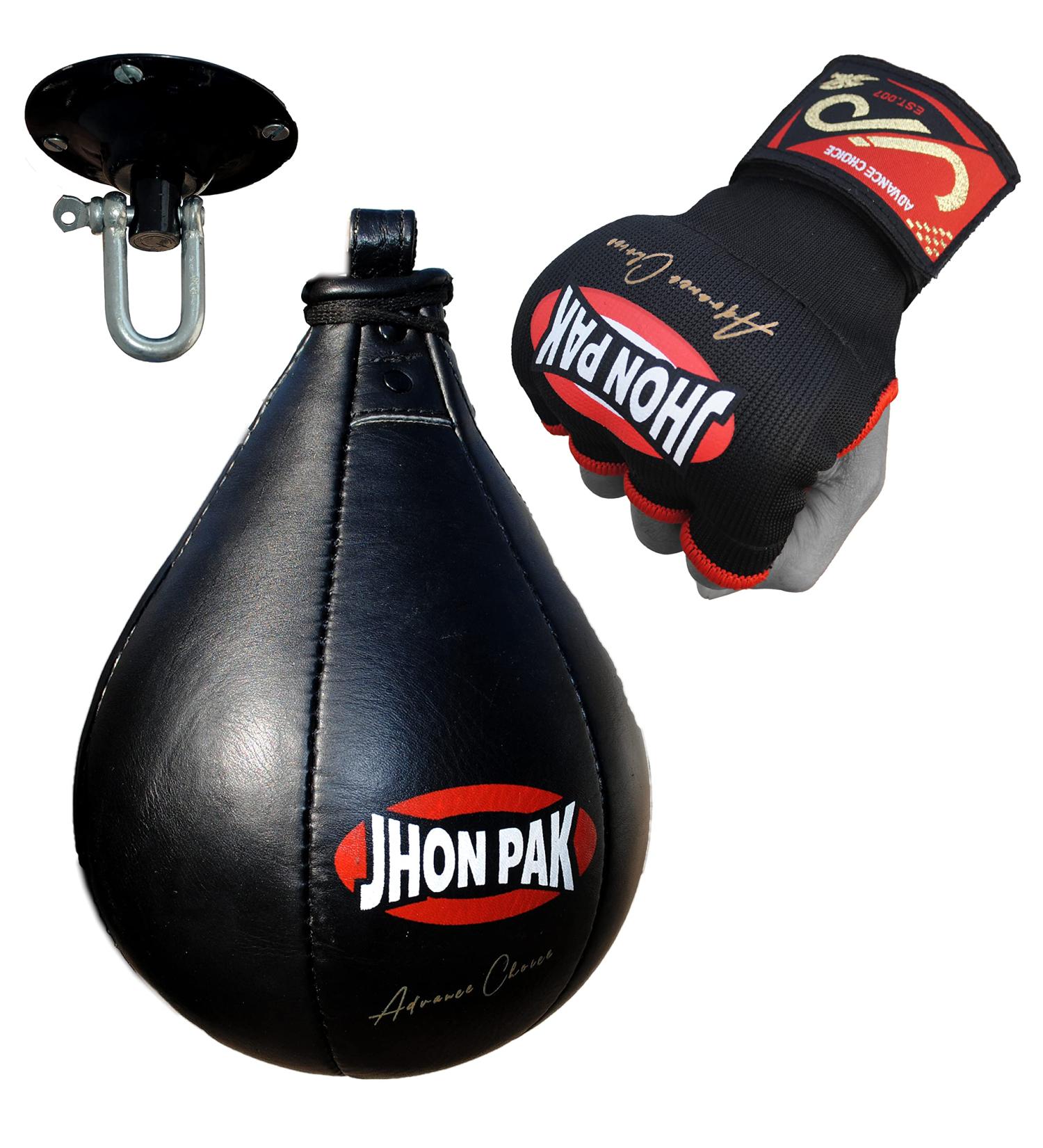 JP Advance Choice Speed Bag Kit | Genuine Cowhide Leather | Boxing MMA Muay Thai Training | Punching Dodge Striking Bag + Hanging Swivel Set + Gel Inner Gloves - Buy Online on SooperMarket.com