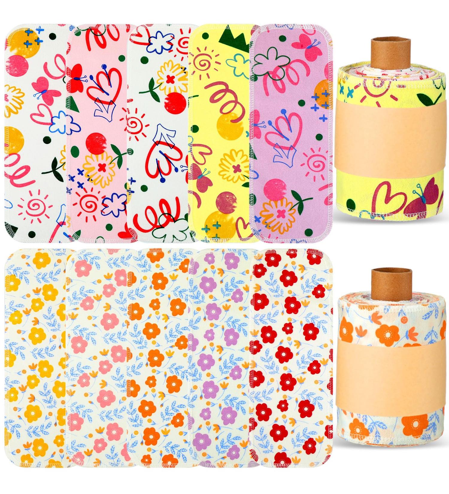 Vitalcozy Reusable Toilet Towels | Washable Bidet & Kitchen Towels | Absorbent Cotton Paperless & Eco-Friendly Tea Towels with Bright Flower Design - Buy Online on SooperMarket.com