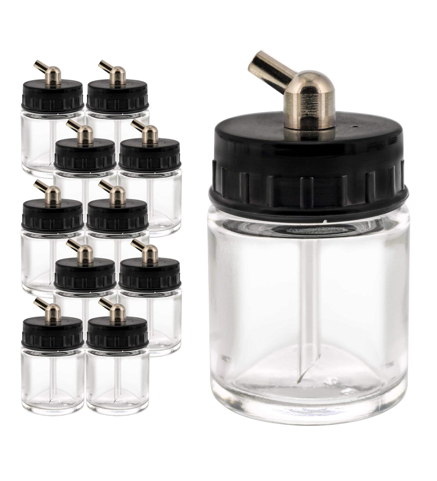 Master Airbrush 10-Pack TB-003 3/4oz Glass Jar Bottles with 60 Adaptor - Compatible with Single-Action Siphon Feed Airbrushes - Fits Badger, Paasche, Iwata - Buy Online on SooperMarket.com