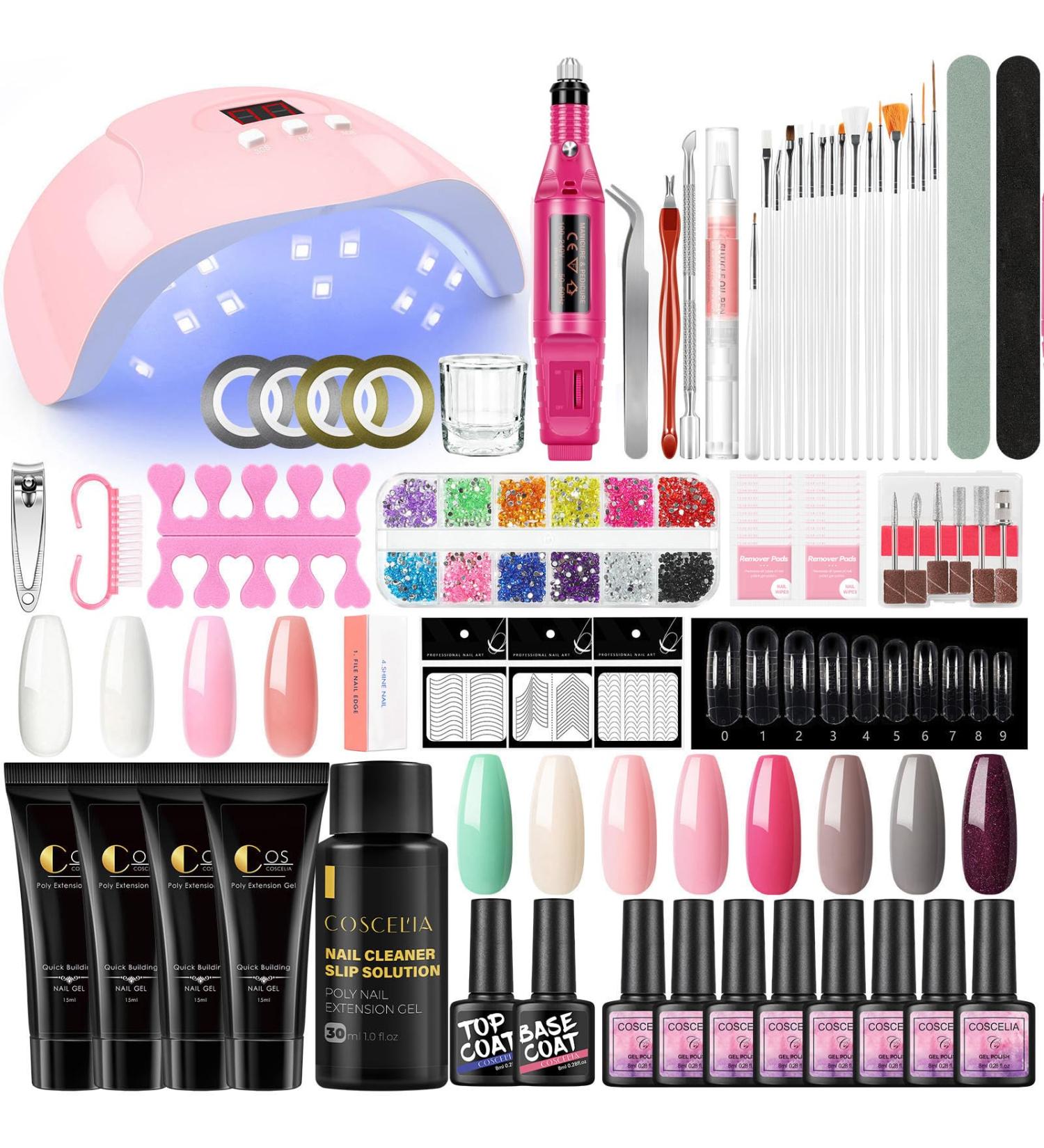40PC Gel Nail Polish Kit with U V Light Starter Kit and Drill 8PC Gel Polish 4PC Poly Nail Gel Top Base Coat Glitter Nail Rhinestones Multi Type Complete Gel Manicure Kit for Women DIY Salon at Home 1.1 - Buy Online on SooperMarket.com