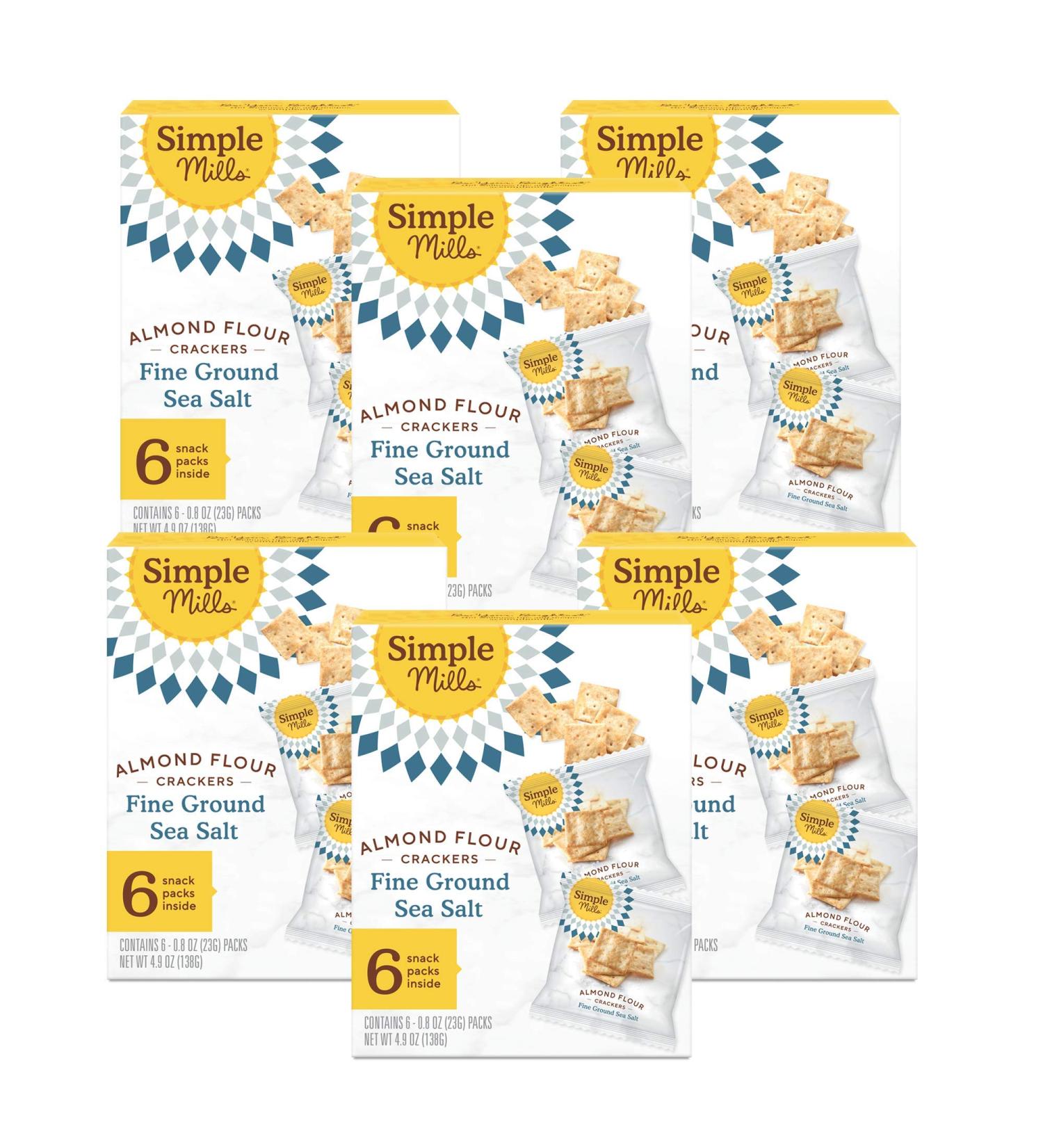 Simple Mills Almond Flour Crackers Fine Ground Sea Salt Snack Packs - Gluten Free Vegan Healthy Snacks 4.9oz (Pack of 6) - Buy Online on SooperMarket.com
