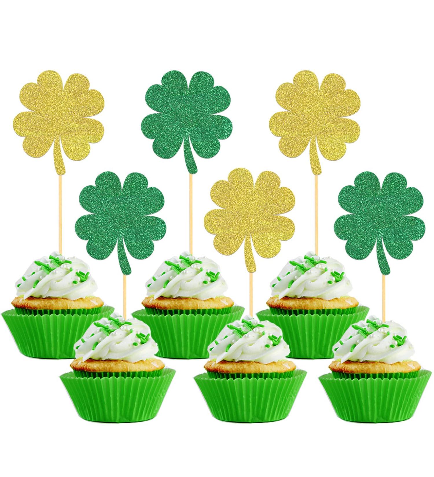 24 Pcs St Patrick's Day Cupcake Toppers Four Leaf Clover Leprechaun Hat Horseshoe Shamrock Cupcake Toppers for St Patrick's Day Party Decorations (Trefoil A) - Buy Online on SooperMarket.com