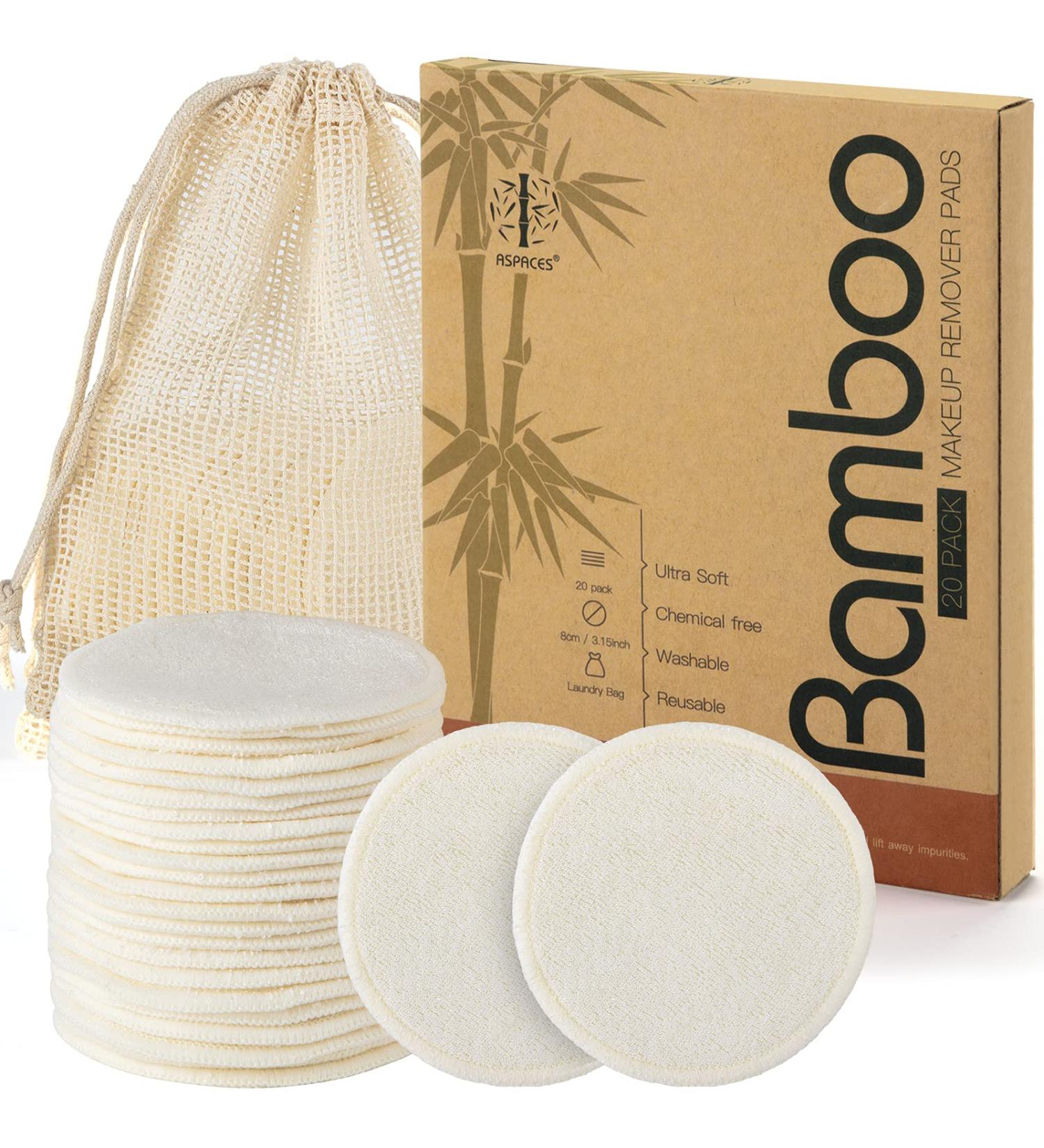 ASPACES Reusable Makeup Remover Pads - 20 Packs Natural Bamboo Cotton Rounds Eco-Friendly for All Skin Types with Cotton Laundry Bag White - Buy Online on SooperMarket.com