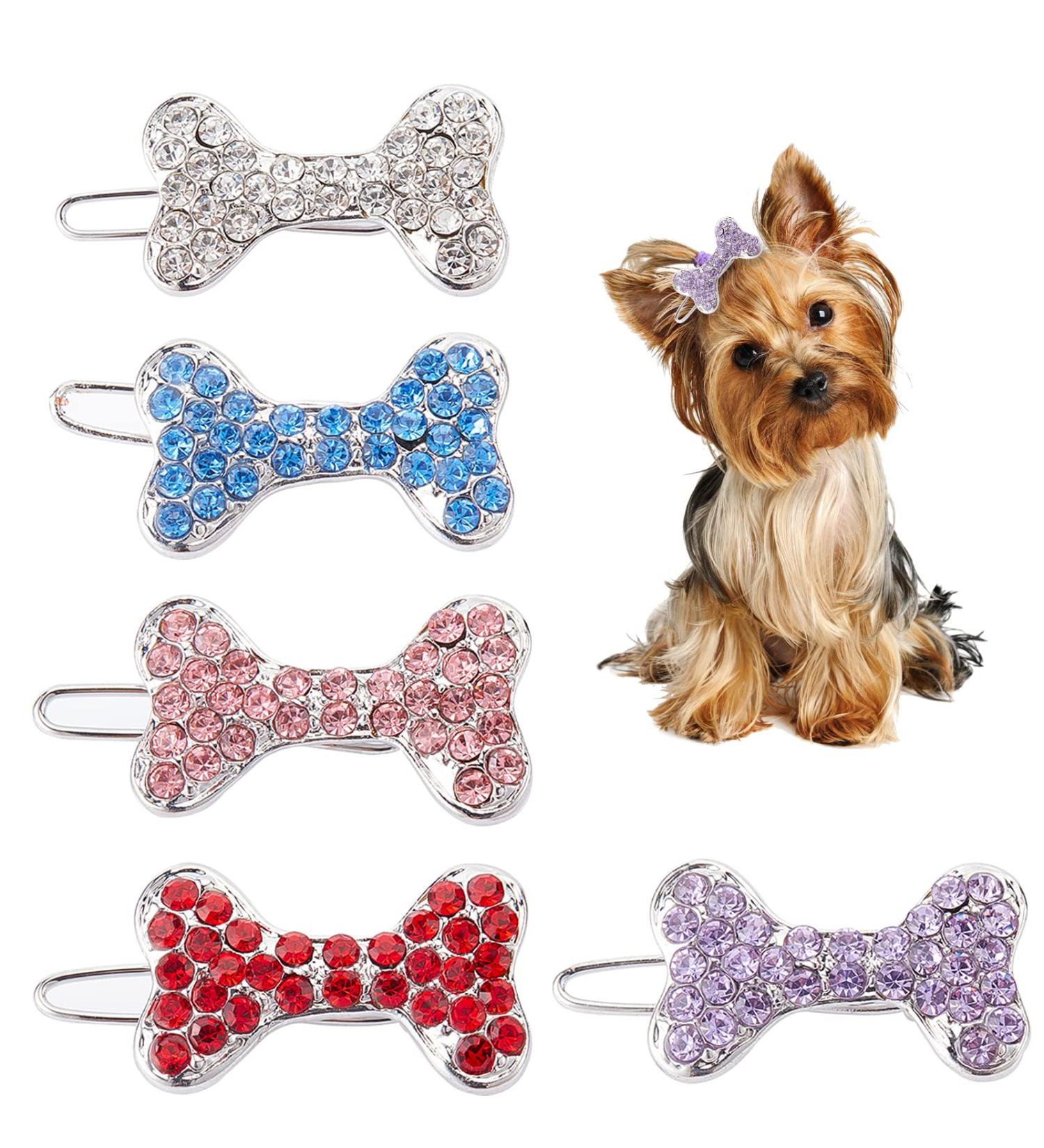 AMIJOUX 5pcs Rhinestone Dog Hair Clips | Stylish Bowknot Grooming Accessories for Small Dogs & Cats - Buy Online on SooperMarket.com