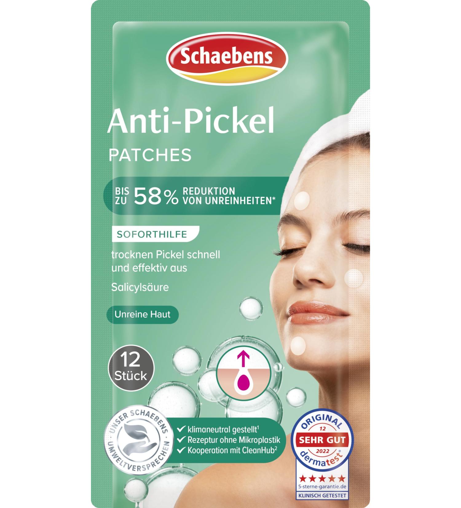 Schaebens Pure Skin Anti-Pimple Patches the immediate help against pimples with salicylic acid for impure skin