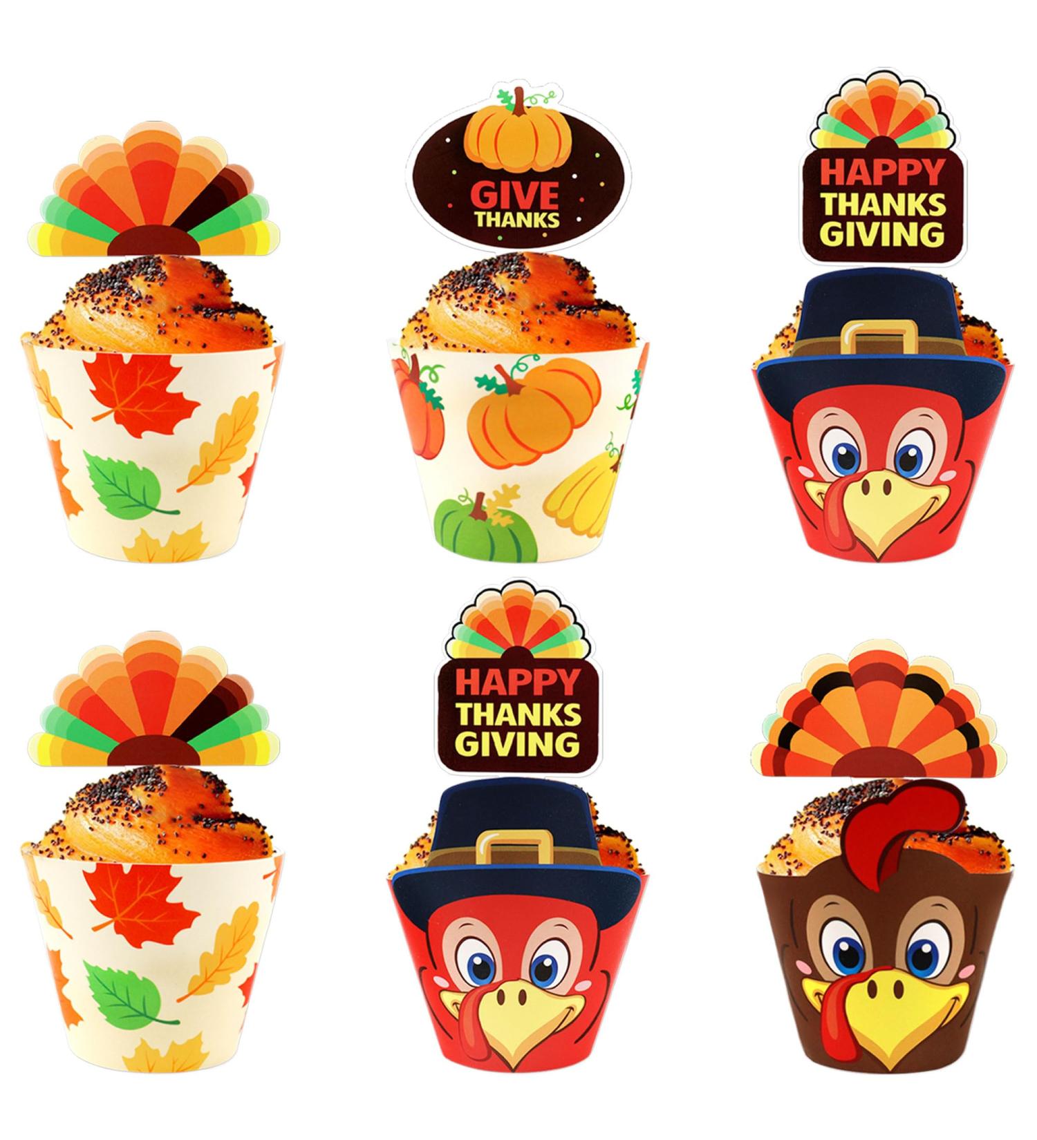80 Pcs Thanksgiving Cupcake Toppers Pumpkin Turkey for Thanksgiving Day Decoration Party Supply (Gobble Till you Wobble) - Buy Online on SooperMarket.com
