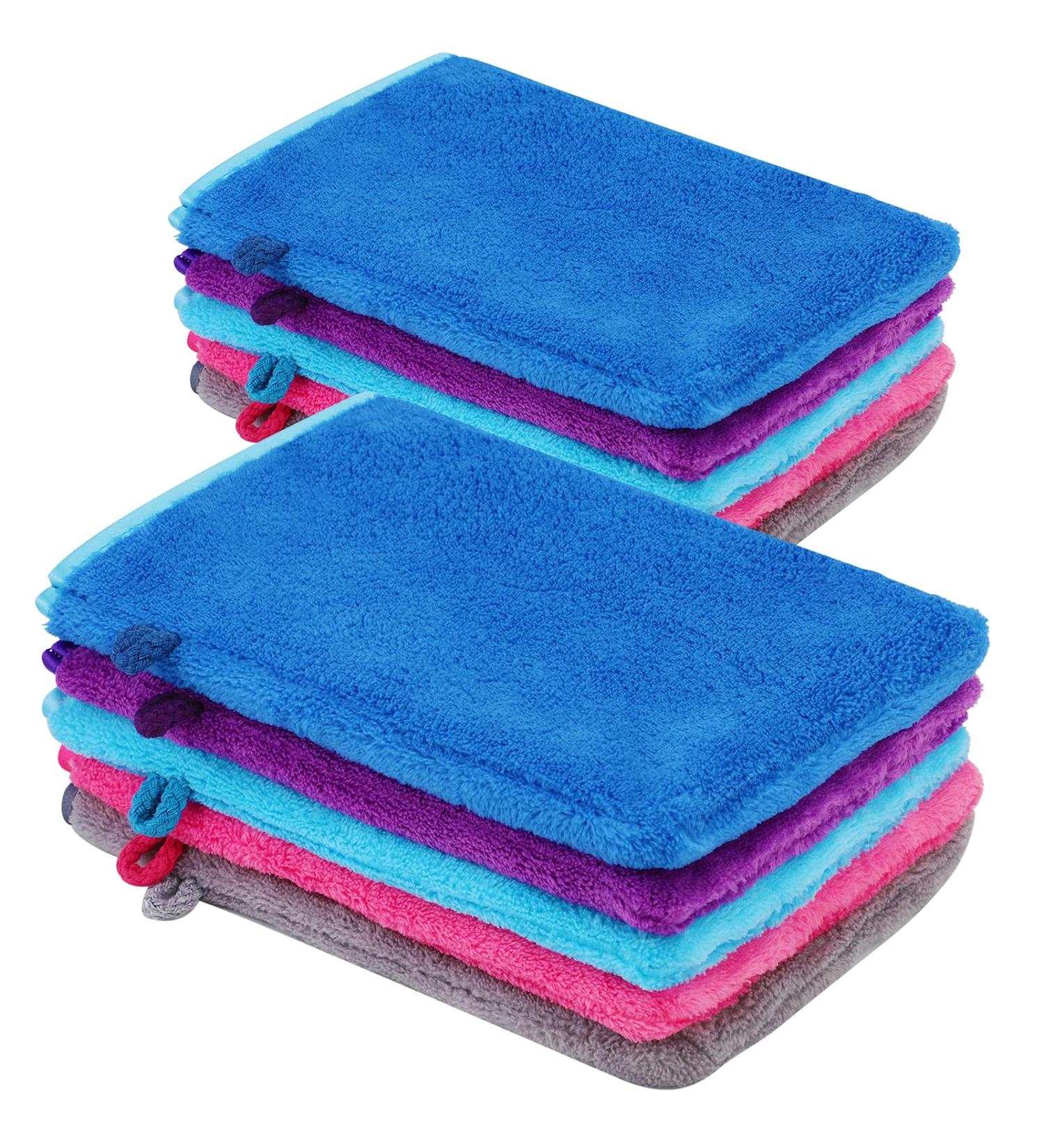 HOGARY 10 PCS Microfiber Body Wash Mitts - Soft Flannel Face Mitten & Bath Spa Cloth - Reusable Makeup Remover Gloves - European Style Wash Cloth (6.8 inch) - 5 Colors - Buy Online on SooperMarket.com