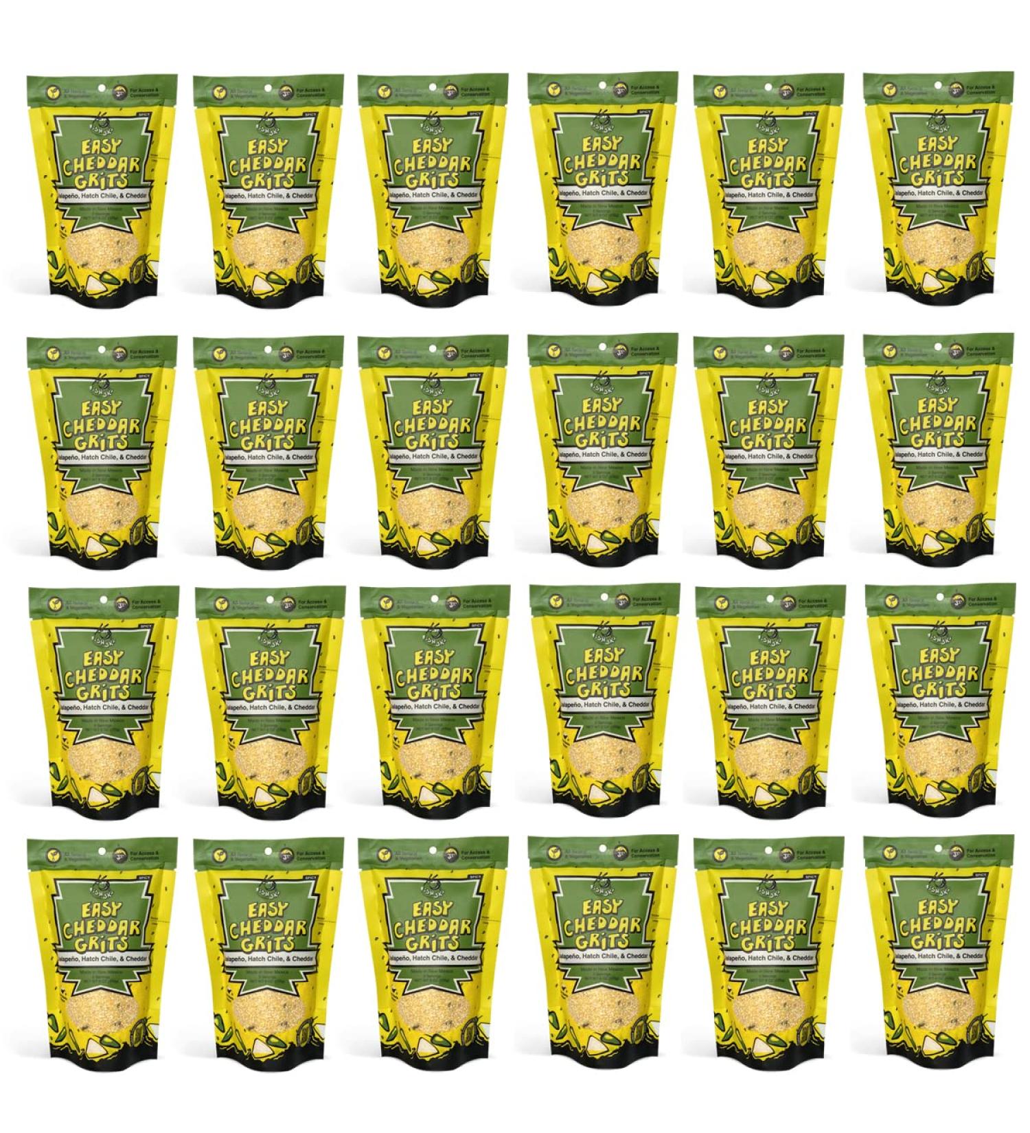 Spicy Jalapeno Yellow Corn Grits with Hatch Green Chile, Garlic, Cheddar - 24 Packs, 6oz Each - Just Add Water for Authentic New Mexico Hatch Chile Flavor - Perfect for Easy Meals & Camping - Buy Online on SooperMarket.com