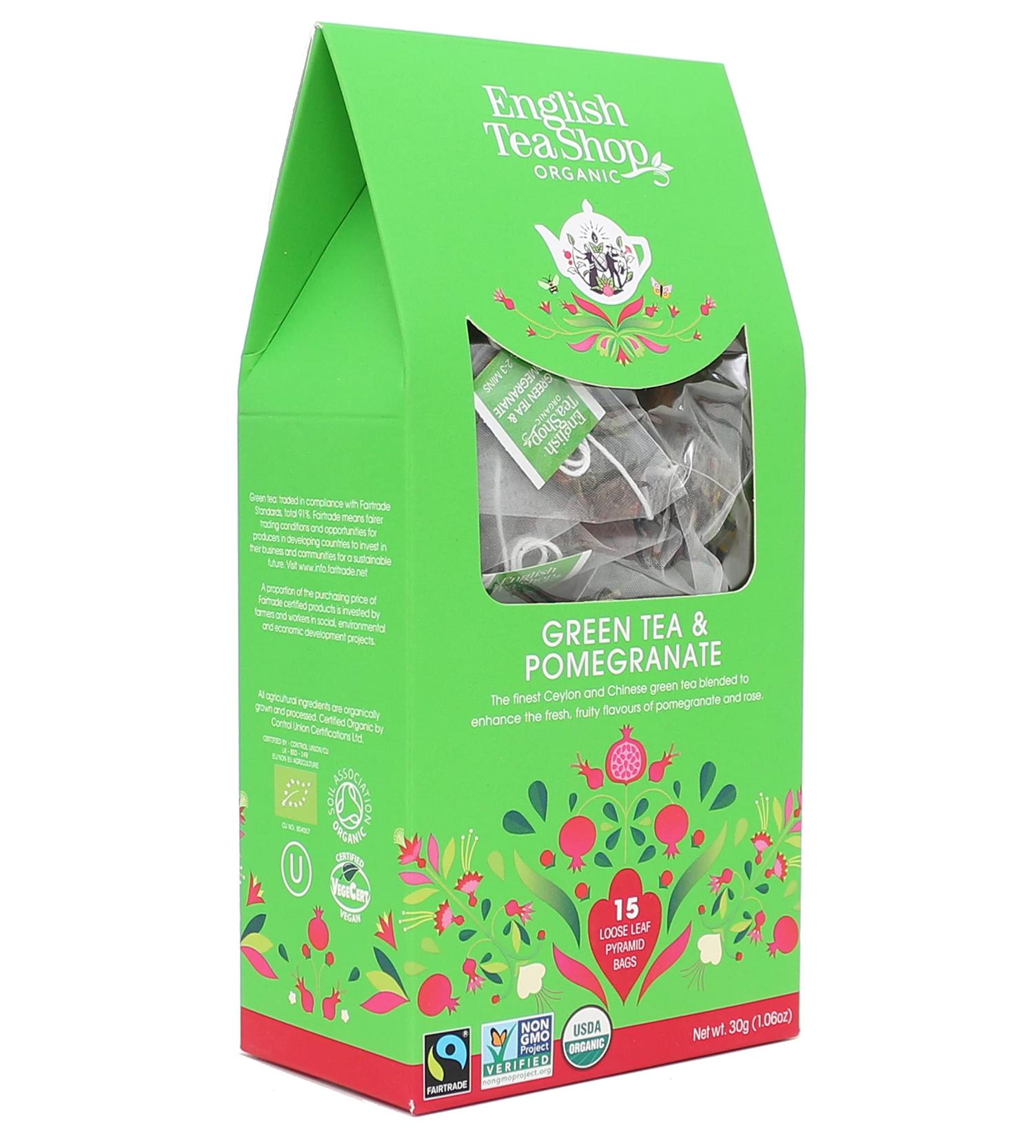 English Tea Shop Organic Green Tea & Pomegranate Tea (15 Pyramids) 30 g - Buy Online on SooperMarket.com