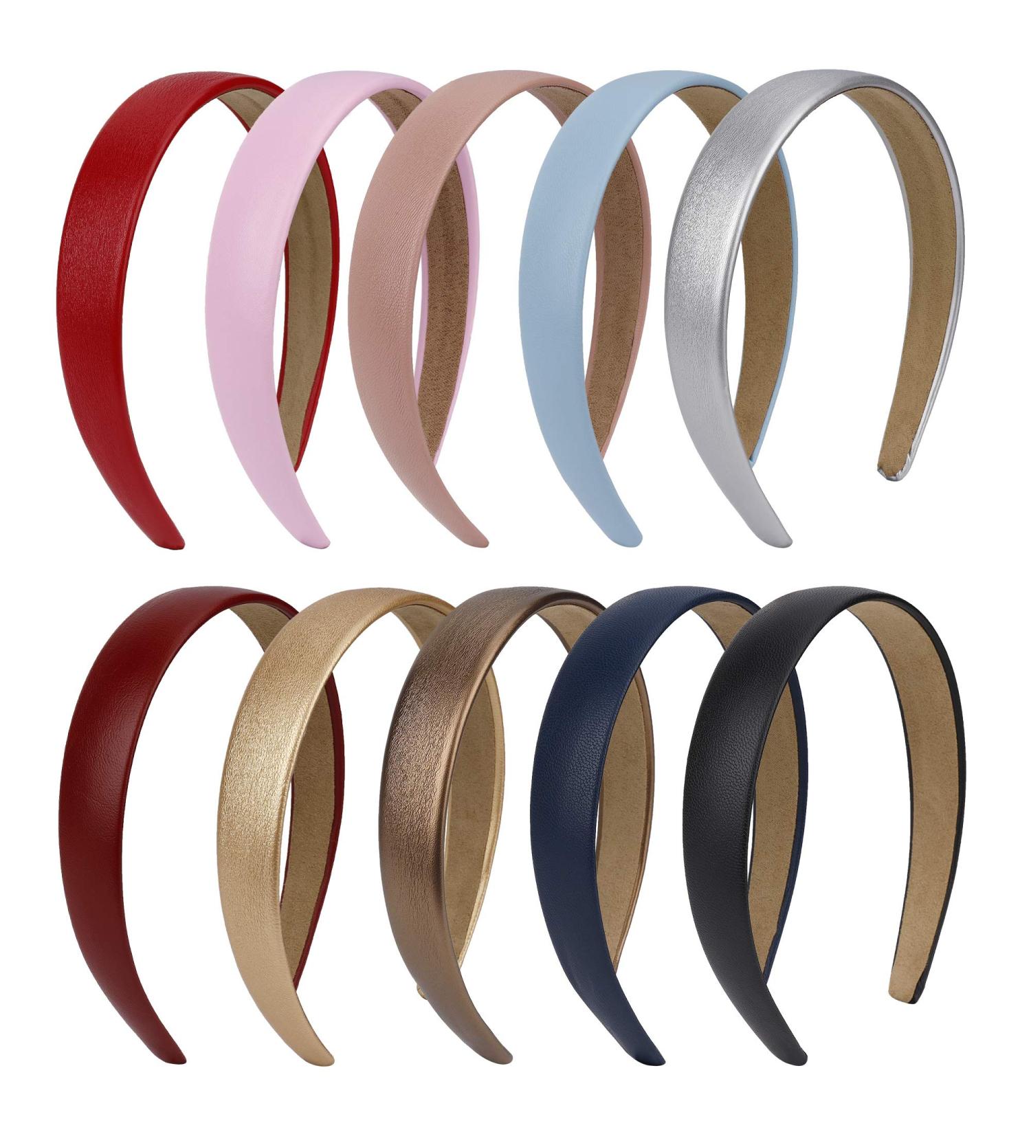 10 Pcs Vintage Non-Slip PU Leather Headband Set for Women & Girls - Multicolor Wide Hairbands | International Shipping Available - Buy Online on SooperMarket.com
