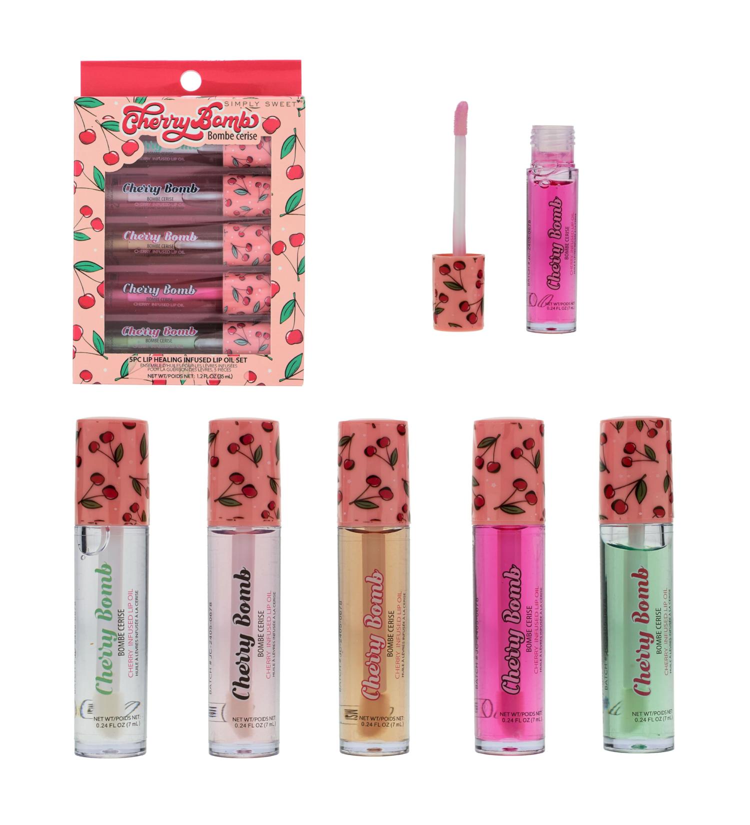 Expressions 5pc Cherry Bomb Lip Oil Set | Healing Cherry Infused Lip Care & Repair with Precision Applicator - Buy Online on SooperMarket.com