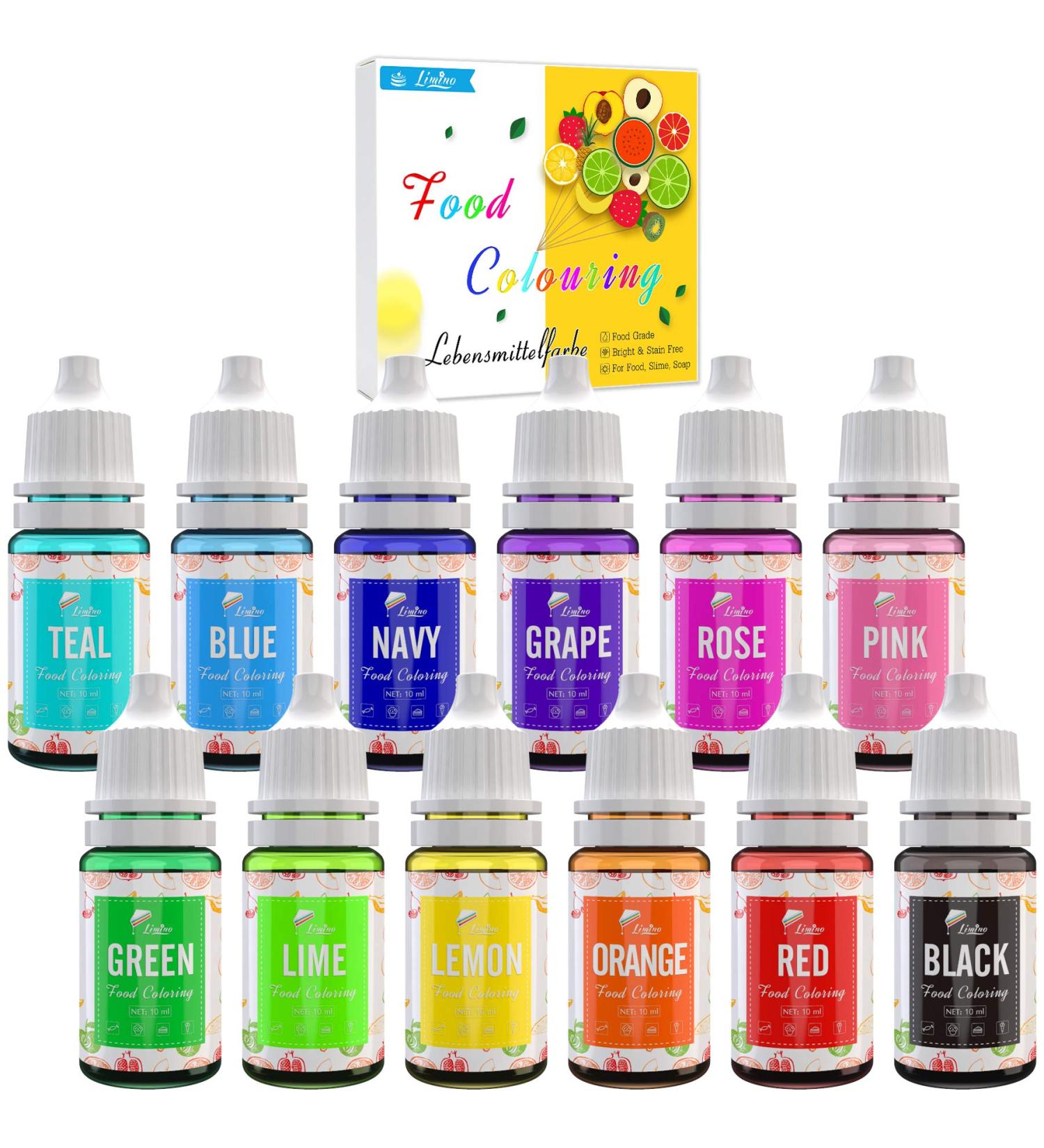 Shop 12 Color Liquid Food Dyes | Perfect for Baking Decorating & DIY | 10ml Each - Enhance Cakes Cookies Fondant & More! - Buy Online on SooperMarket.com