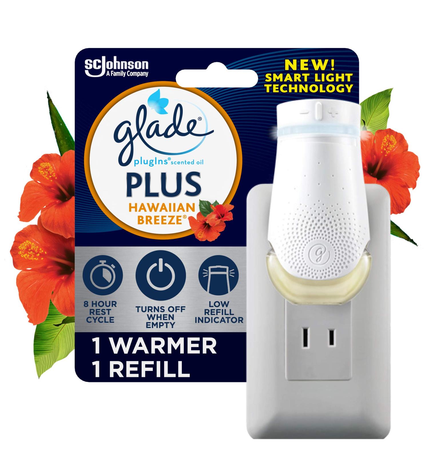 Glade PlugIn Plus Air Freshener Starter Kit - Hawaiian Breeze Scented Oil for Home & Bathroom - 0.67 Fl Oz Includes 1 Warmer & 1 Refill - Buy Online on SooperMarket.com