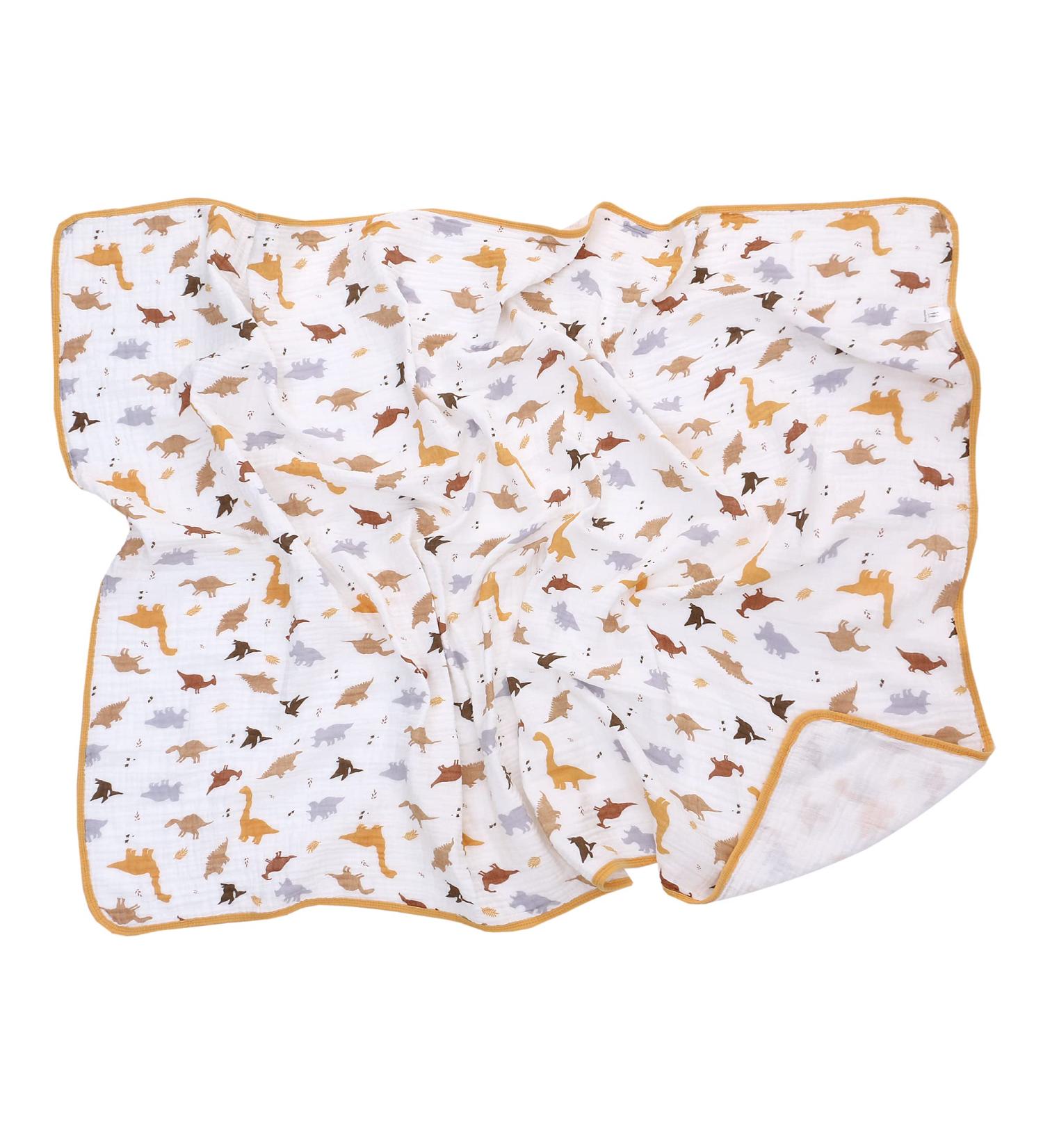Miracle Baby Muslin Swaddle Blanket for Boys and Girls - Grey Dinosaur Print - 110x150cm - Summer Cotton - Double Layered - Buy Online on SooperMarket.com