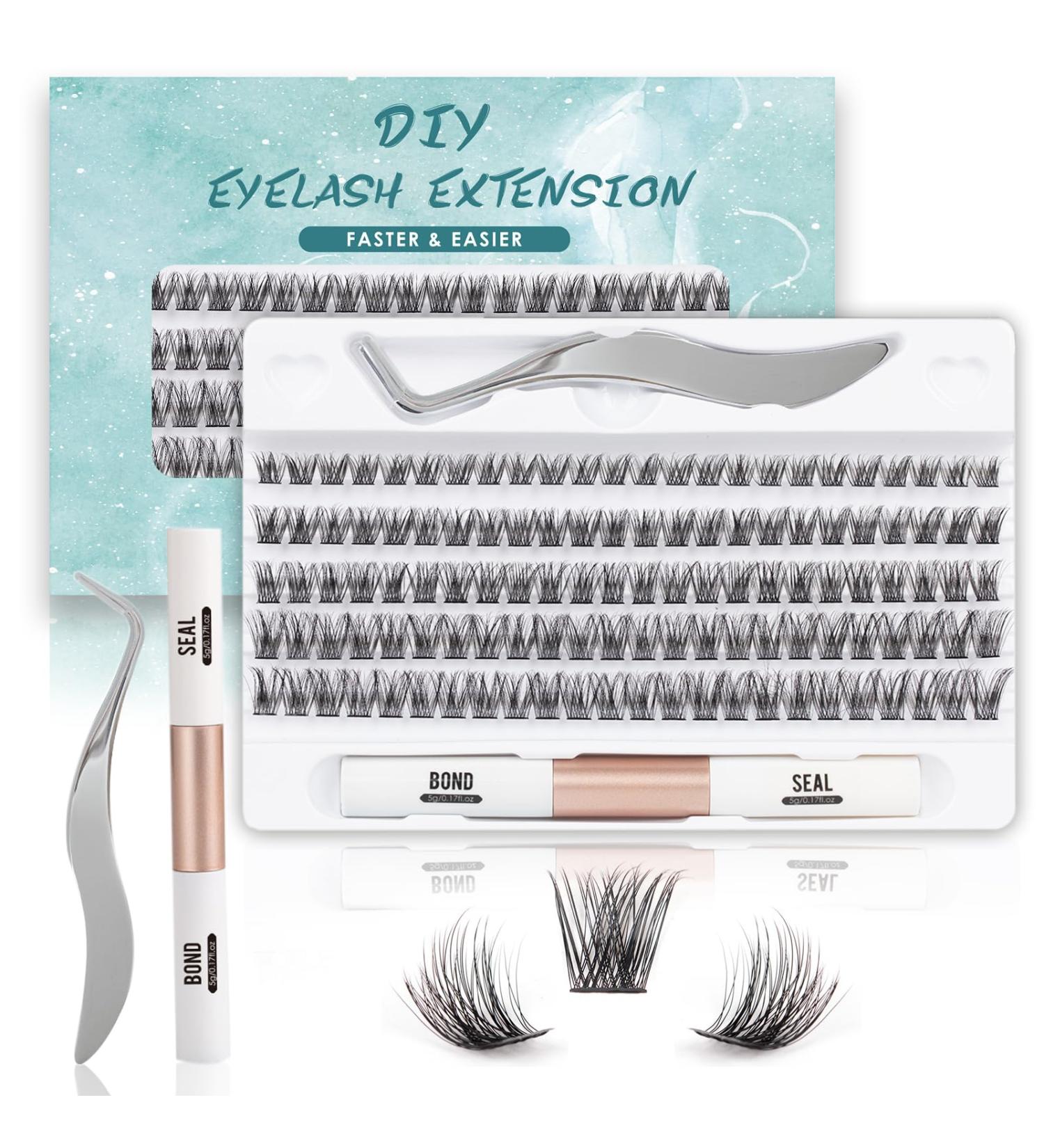 SISILILY Lash Extension Kit - DIY Natural Cluster Lashes with Glue, Tweezers & Bond - C D Curl 10/12/14/15/16mm - 120 Clusters (DM17-mix) - Buy Online on SooperMarket.com