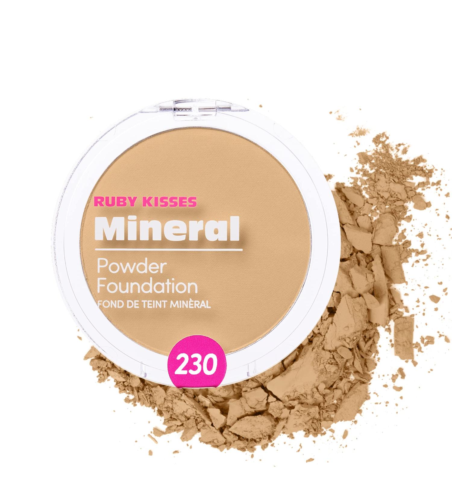 Ruby Kisses Mineral Pressed Powder Foundation - Natural Buff (230) 0.35 oz - Medium to Full Coverage, Natural Finish - Buy Online on SooperMarket.com