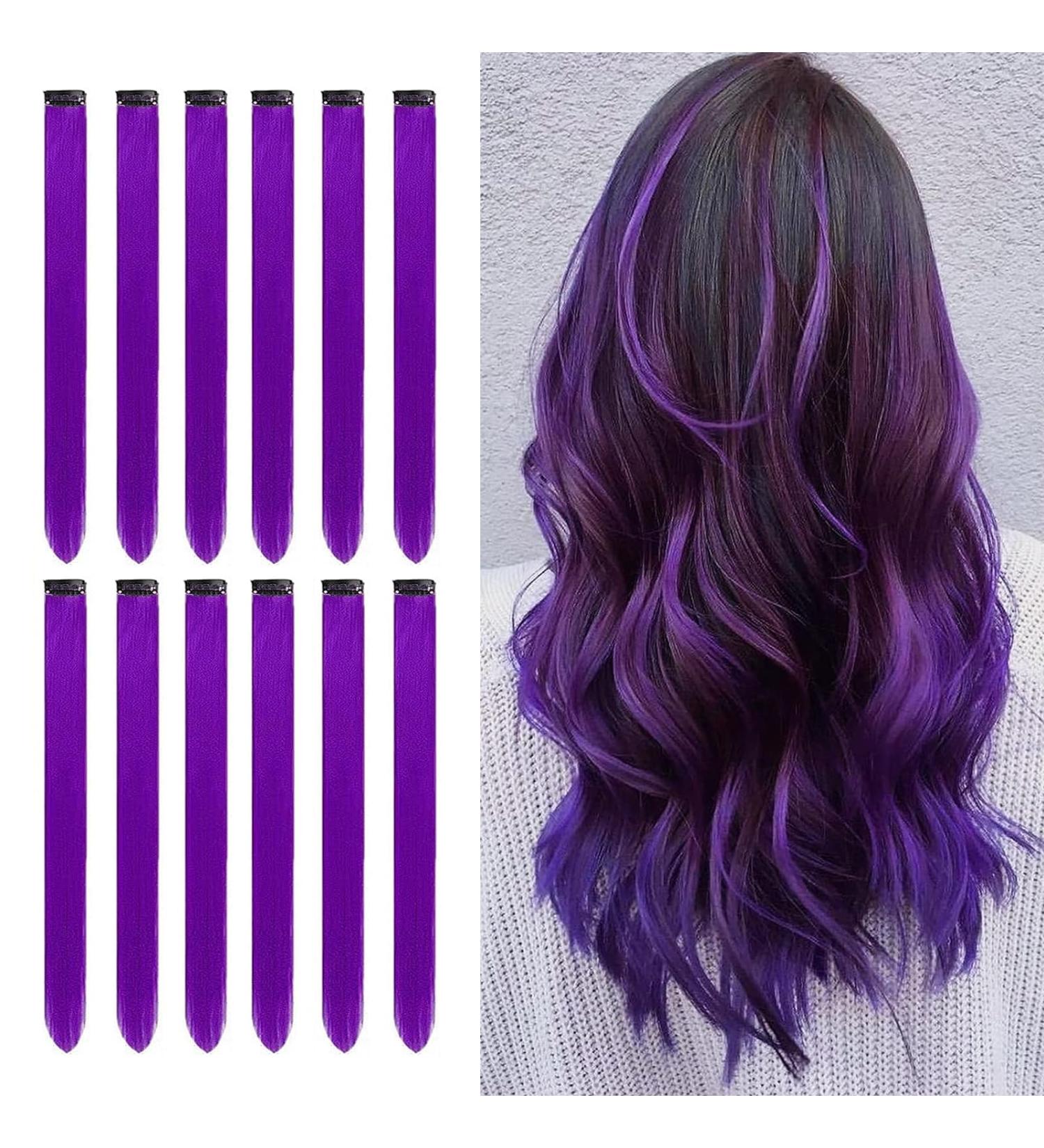 12 PCS Purple Hair Extensions Clip in 22Inch Purple Hair Extensions Colorful Straight Extensions Hair Highlights Accessories for Kid Girls Women Party Hair Decor 12pcs-Purple - Buy Online on SooperMarket.com
