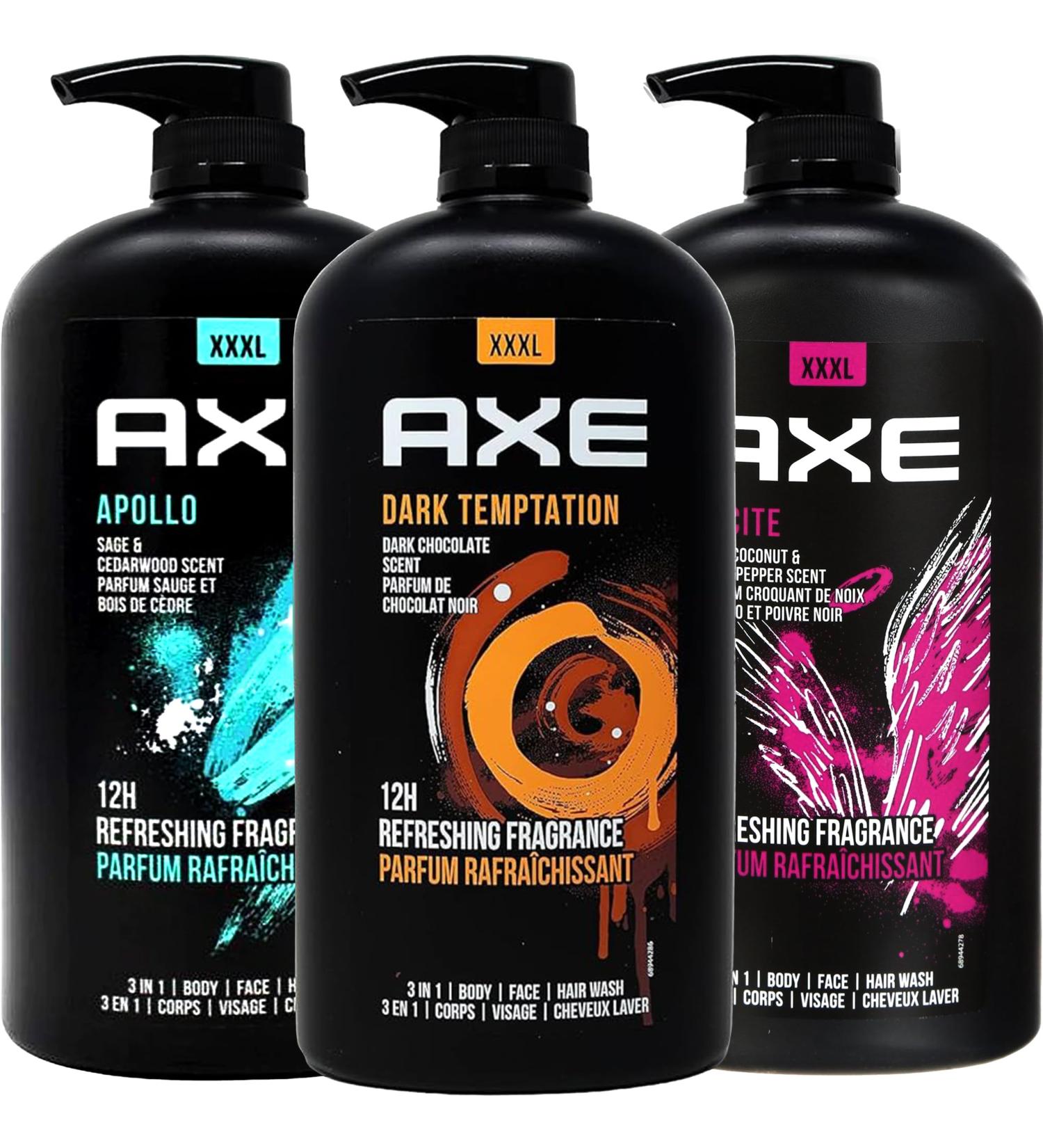 Shop Axe Men's Body Wash Variety Set - 3 Scents (Dark Temptation Apollo Excite) | 3-in-1 Body & Face Wash | 33.8 oz Pump Bottle - International Shipping Available - Buy Online on SooperMarket.com