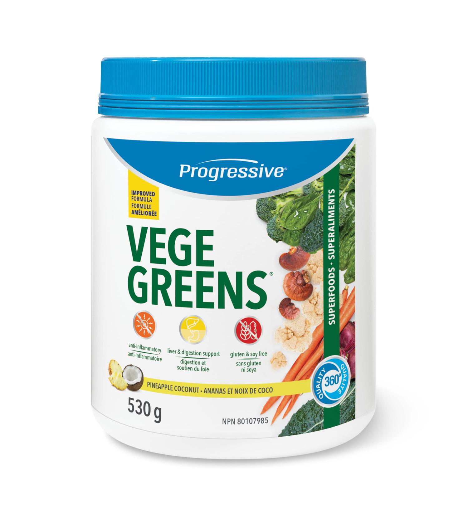 Progressive Vegegreens Pineapple Coconut Flavour 530 g Anti-Inflammatory plus Liver & Digestion Support Pineapple Coconut 530 g - Buy Online on SooperMarket.com