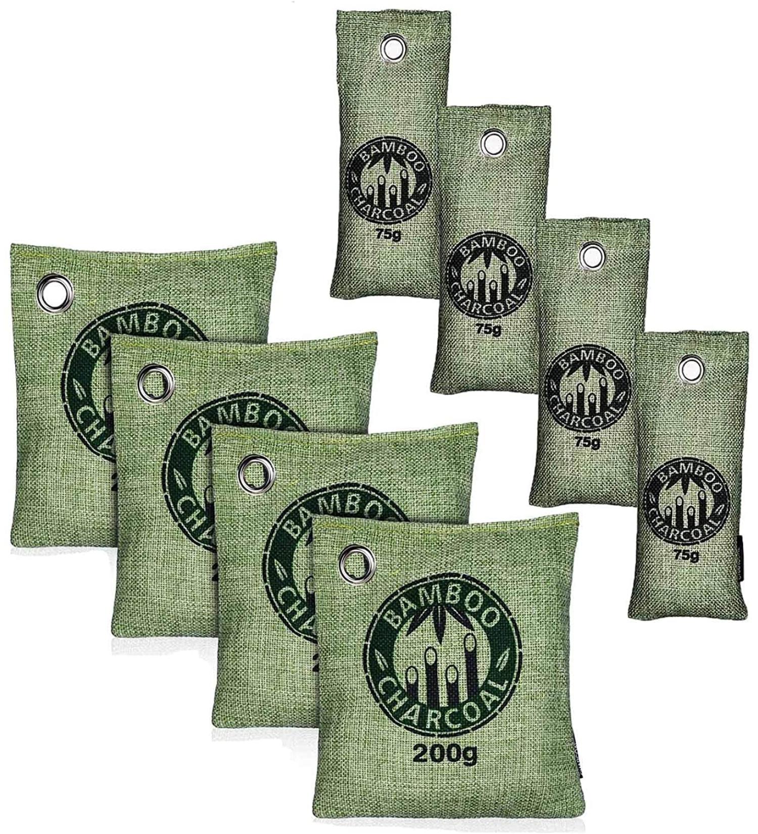 LEPO Bamboo Air Purifying Bags 8 Pack - Natural Activated Charcoal Odor Absorber for Shoes, Cars, and Home - Buy Online on SooperMarket.com