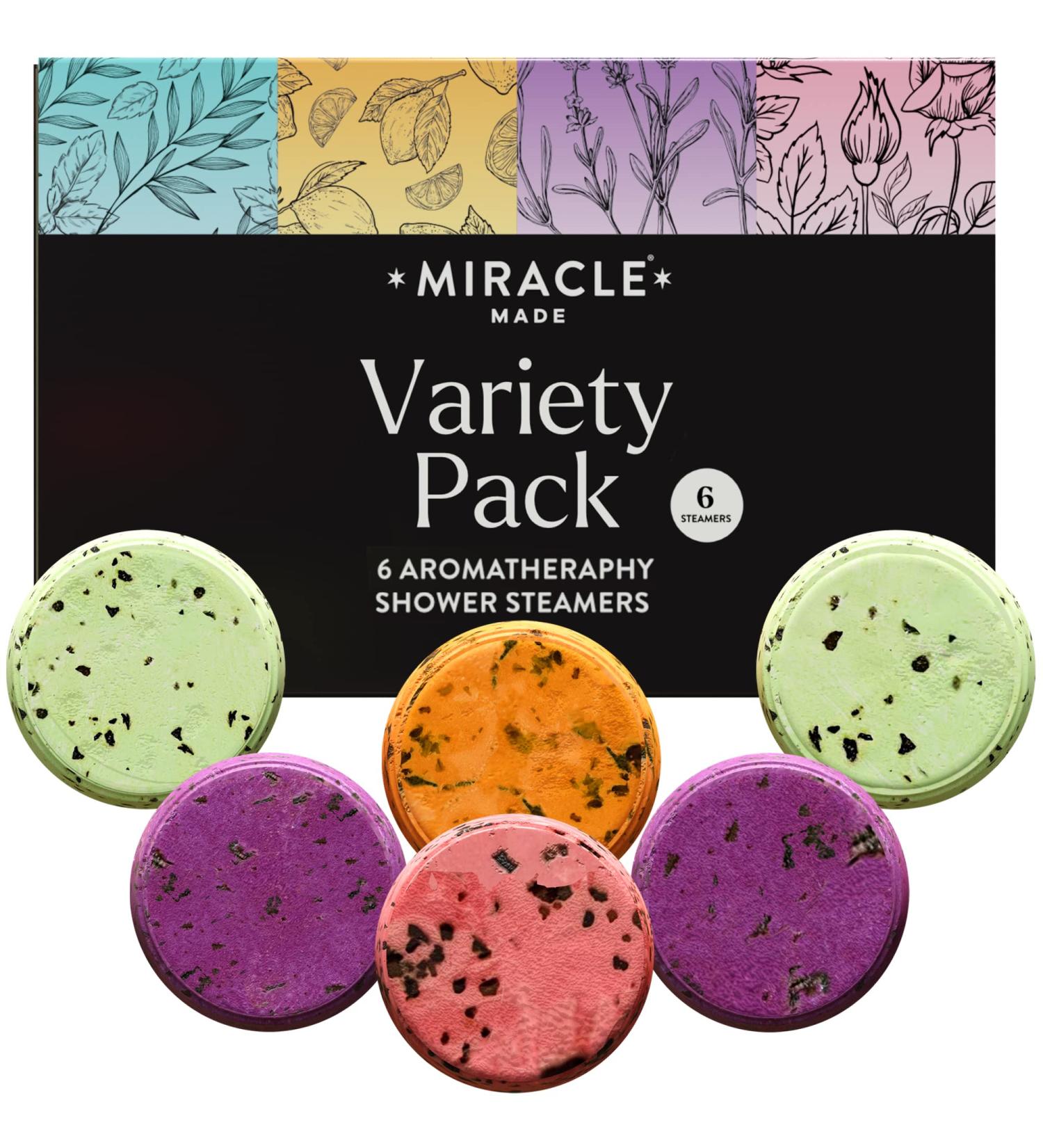 Miracle Made Aromatherapy Shower Steamers - Variety Pack of 6 Natural Essential Oil Shower Bombs for Relaxation and Pampering - Home Spa Gifts for Men, Women, Moms - Buy Online on SooperMarket.com