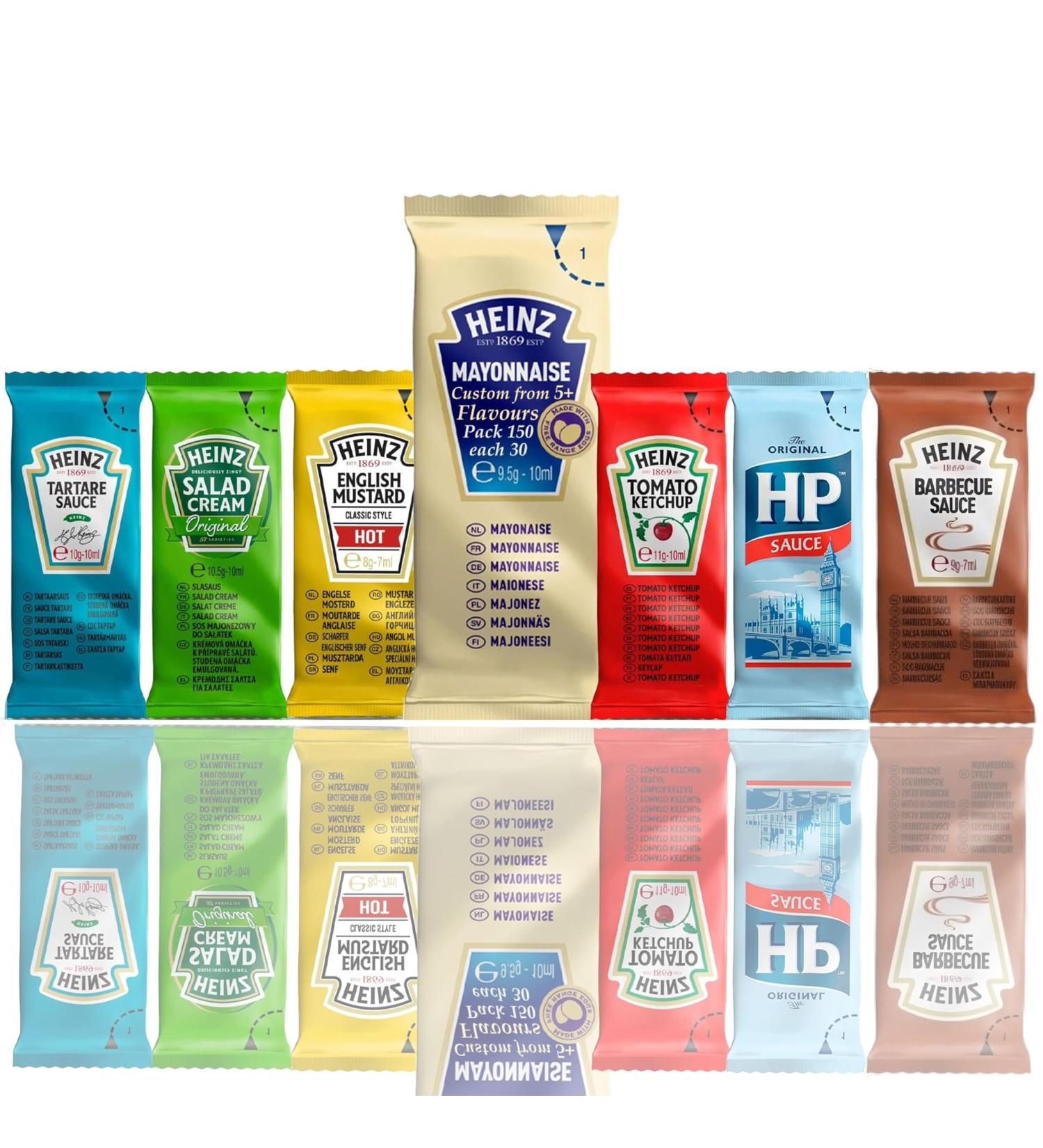 Heinz HP Sauce Sachets Pick N Mix - Create Custom Combo from 5+ Flavours and Choose 5 | Tomato Ketchup Mayonnaise Salad Cream Tartare Mustard | 100 Pack (20 of Each) - Buy Online on SooperMarket.com