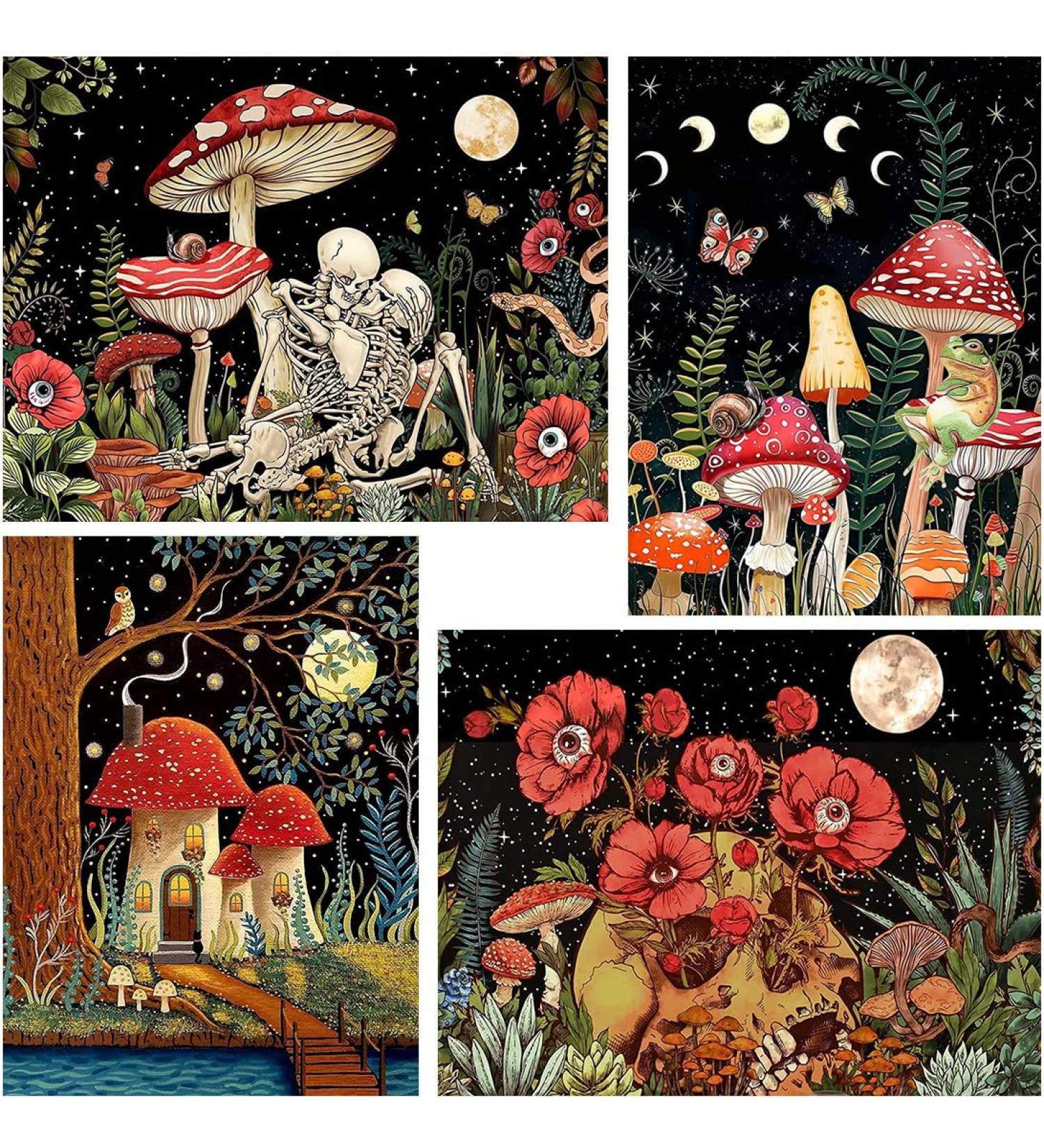 Stamped Cross Stitch Kits for Adults - 4 Pack Mushroom Skeleton Flower Eye Patterns - Needlecrafts for Home Decor - 12x16inch - Buy Online on SooperMarket.com