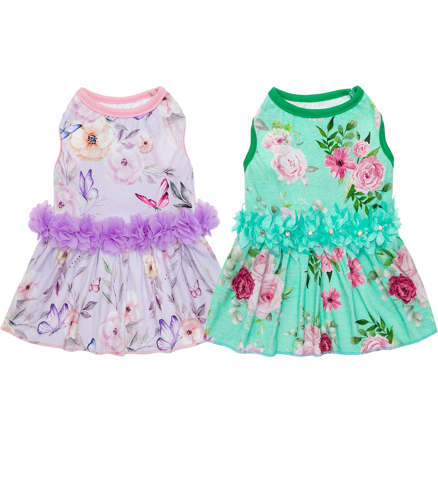 CUSOZWO Small Dog Clothes - 2 Pack Flower Dog Dress for Small Dogs and Cats - Elegant Spring Princess Skirt Outfit (M) - Buy Online on SooperMarket.com