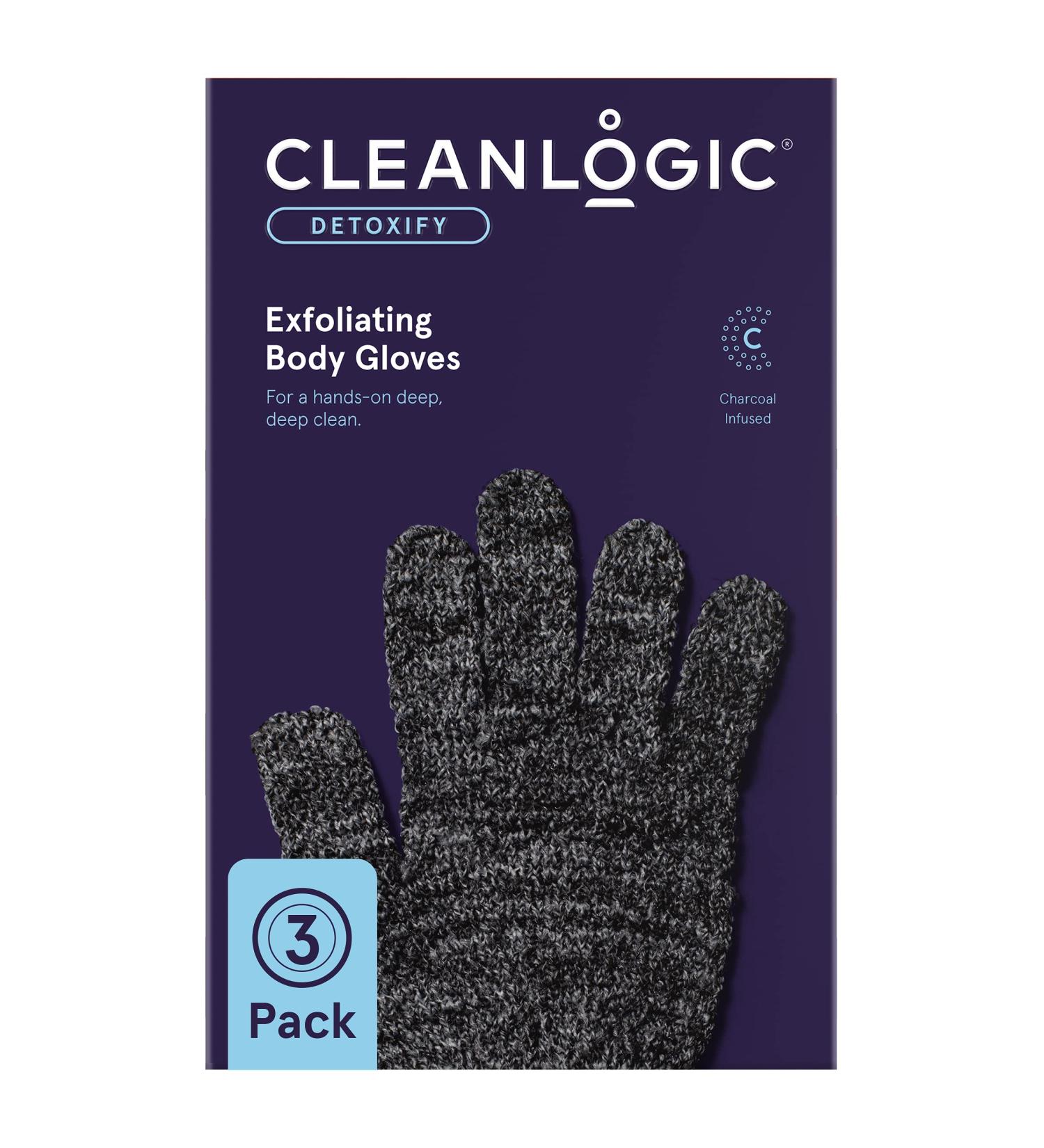 Cleanlogic Detoxify Charcoal Exfoliating Body Gloves - Vegan Assorted Colors 3-Pack for Smooth Healthy Skin - Buy Online on SooperMarket.com