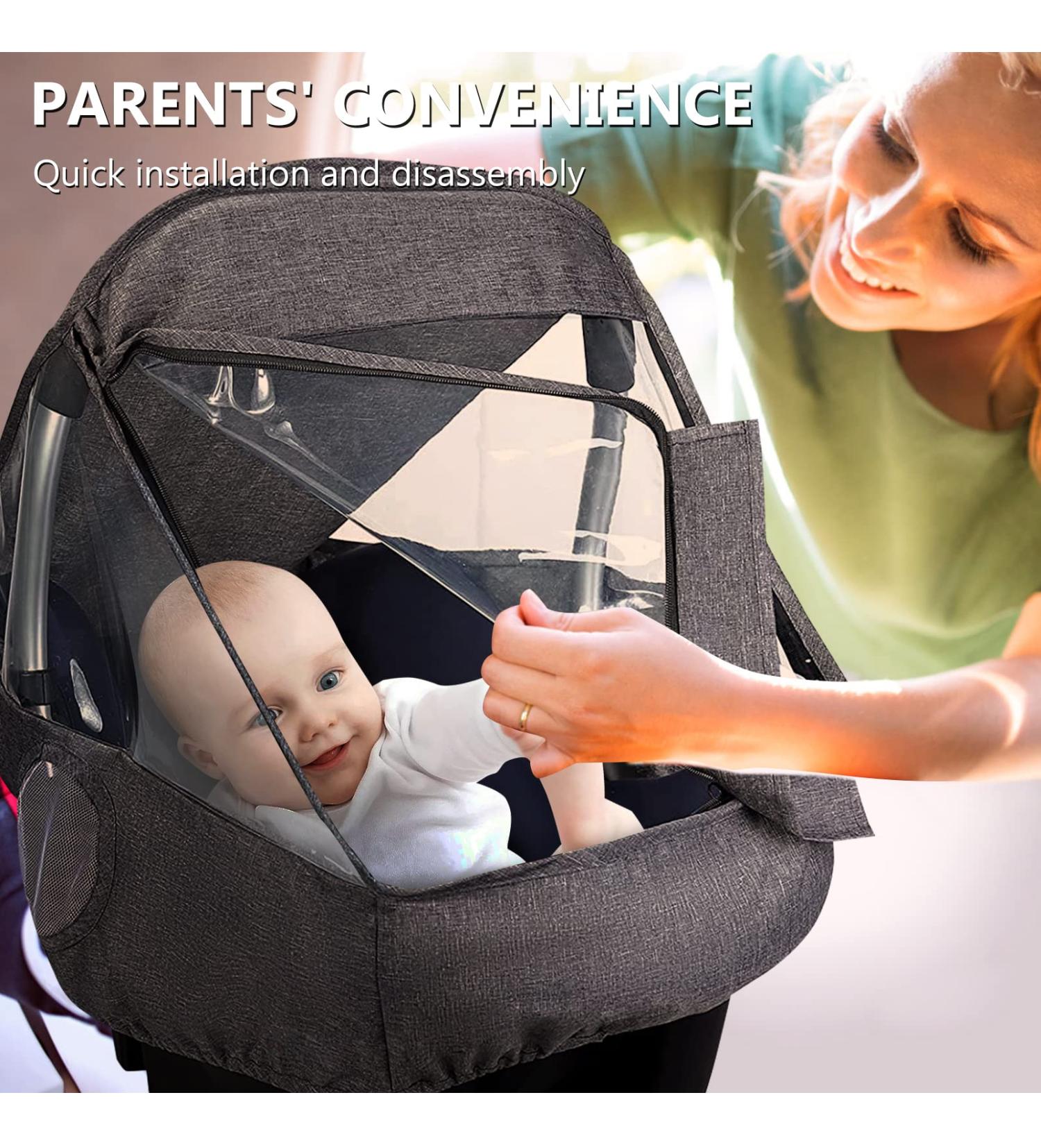 Car Seat Rain Cover Universal Car Seat Rain Cover with Organizer Zipper Door and Handle Opening Waterproof Weather Shield for Infant Baby Carrier Rain Shield Car Seat Accessory
