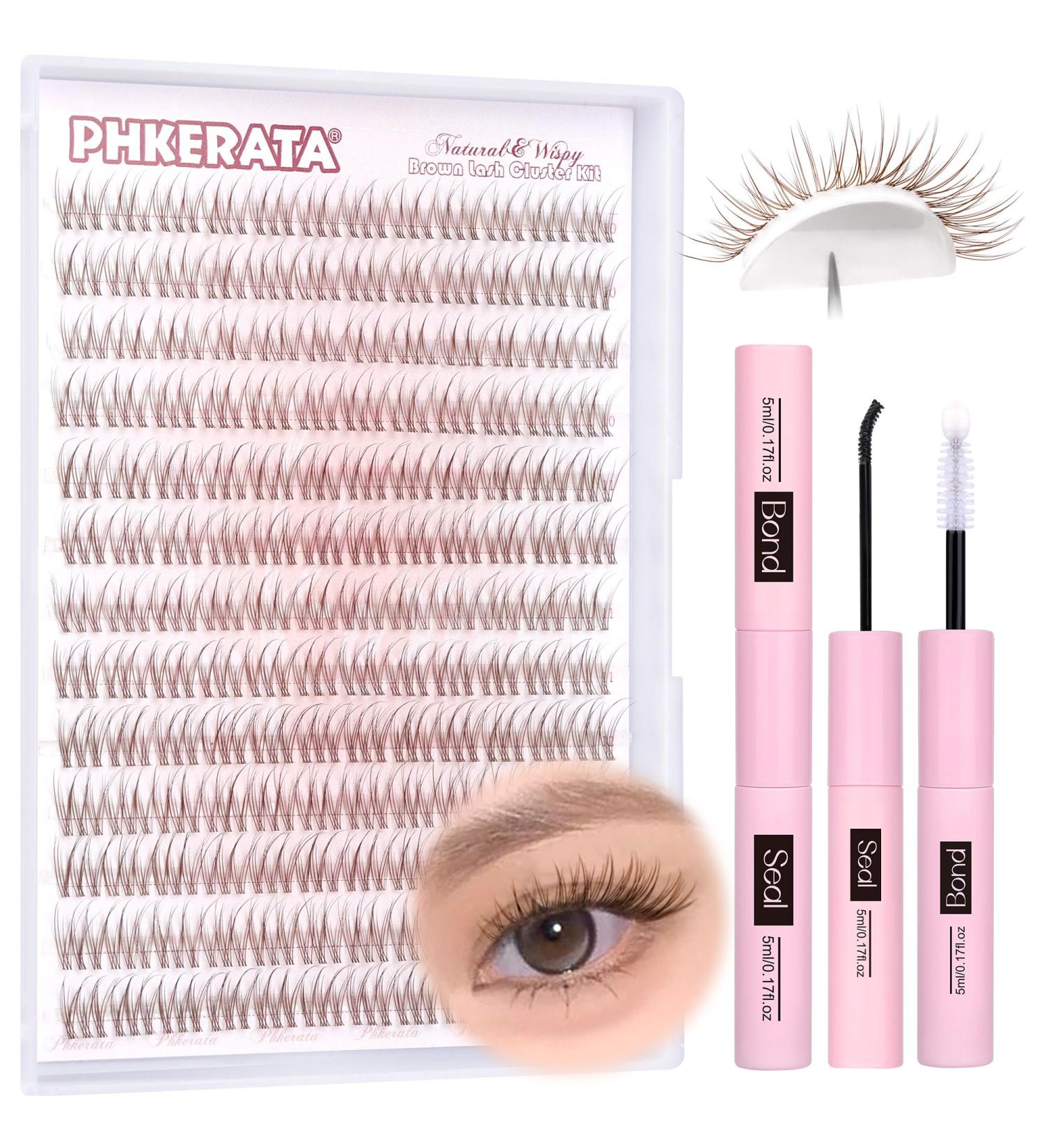 PHKERATA Brown Cluster Lashes Kit Brown Individual Eyelashes Wispy C Curl Brown Eyelash Clusters 156Pcs Natural Lashes Individual Cluster with Lash Glue Bond and Seal Lash Extension Kit 10-12MM Wispy Brown Kit - Buy Online on SooperMarket.com
