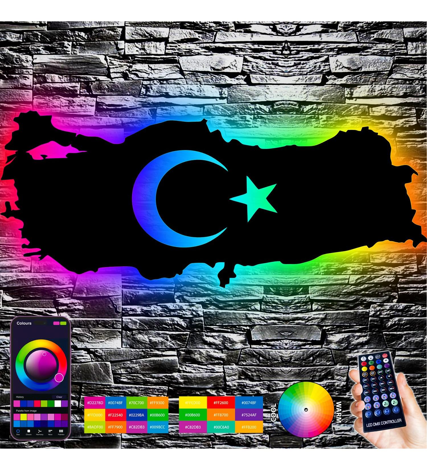 Leon Foil Turkey Card - Turkish Coat of Arms LED Night Light & Decoration | RGB Star & Crescent Moon | Perfect Gift for Birthdays & Parties - Buy Online on SooperMarket.com