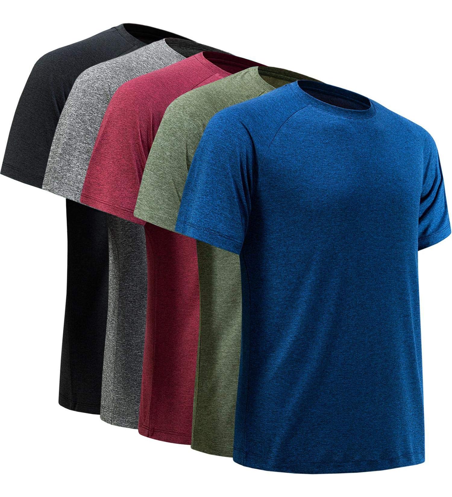 BALENNZ Men's Workout Shirts 5 Pack - Moisture Wicking Quick Dry Athletic T-Shirts for Gym - Large, Black/Dark Grey/Blue/Wine/Army - Buy Online on SooperMarket.com